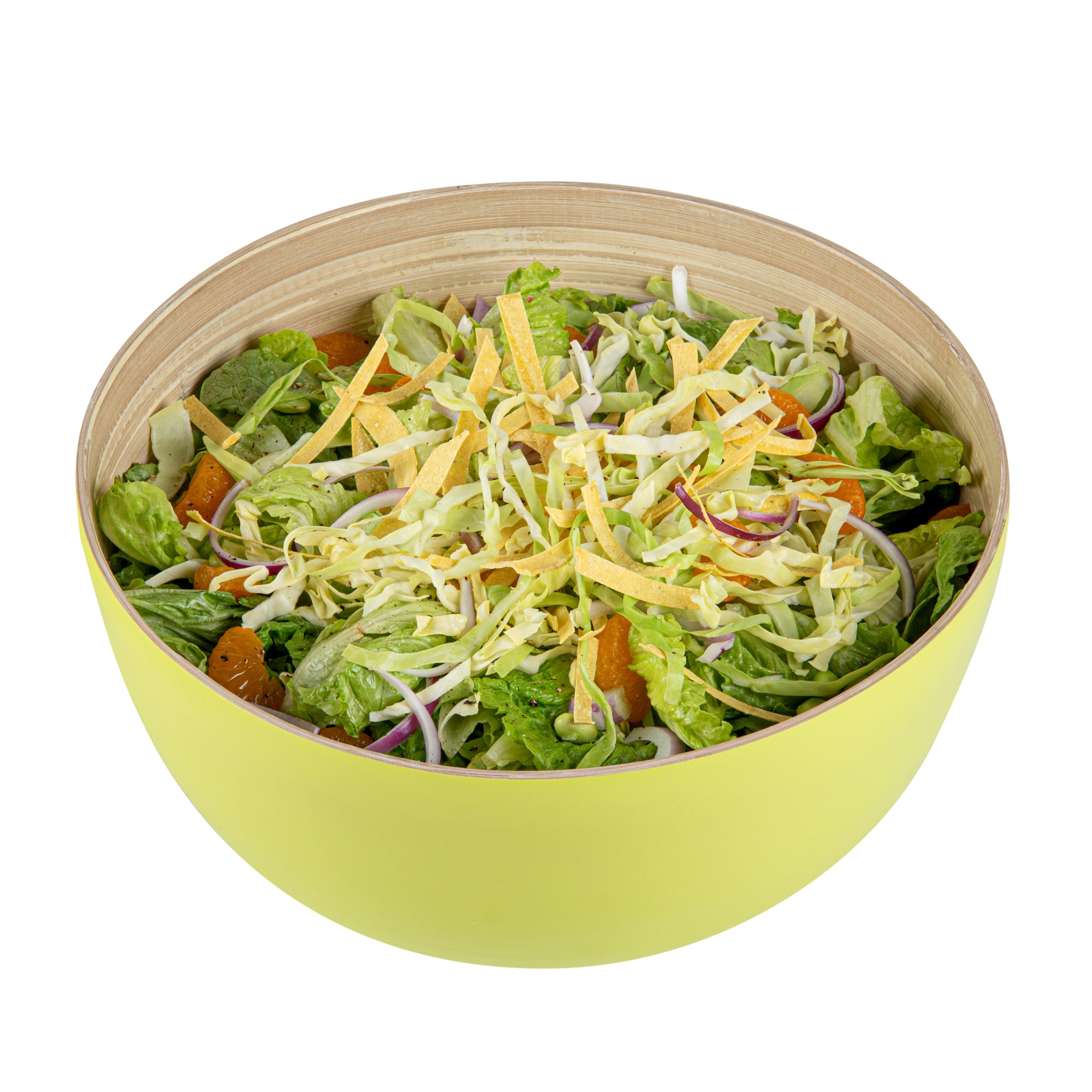 Bambuddha 51 oz Large Round Green Spun Bamboo Salad Bowl - 13.5
