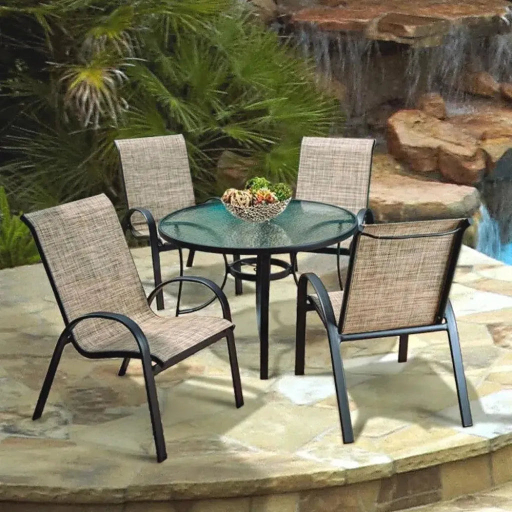 5-Piece Outdoor Round Dining Table Set with Stackable Chairs - Perfect for Patio, Garden, and Backyard Entertaining