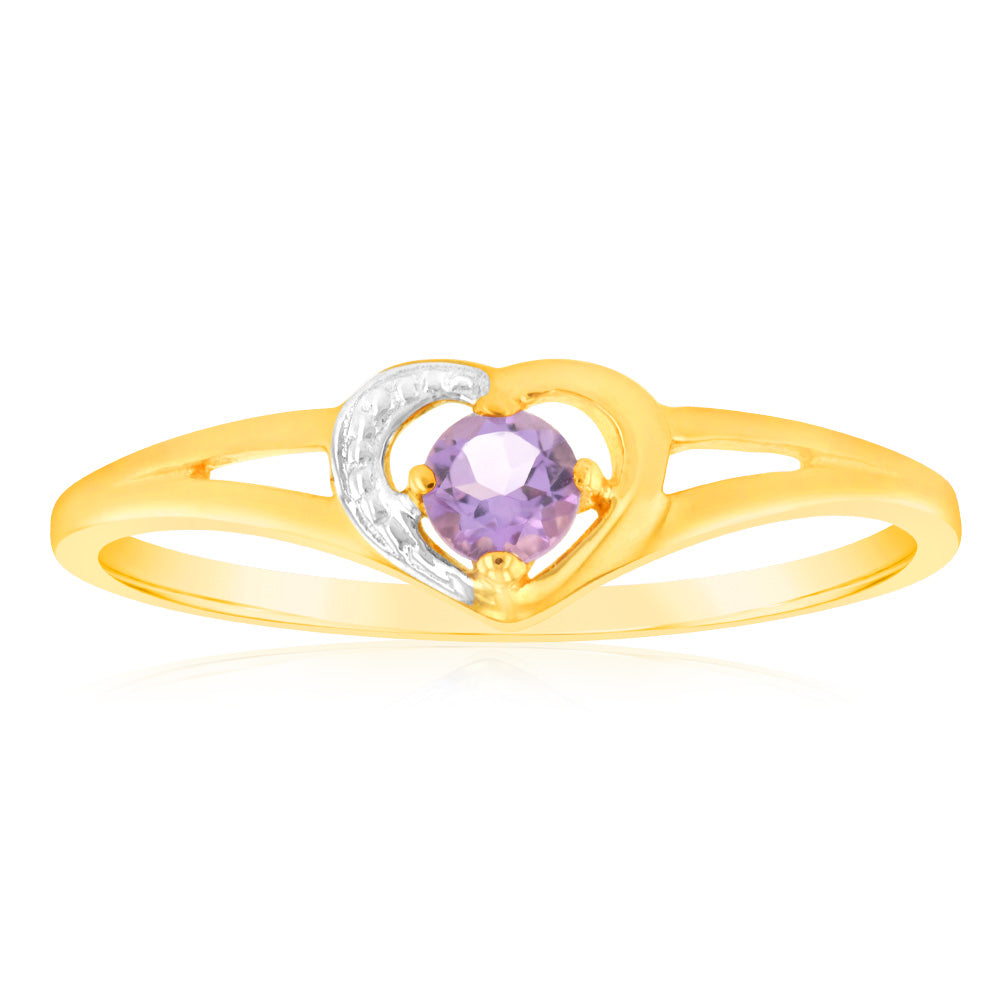0.15ct Amethyst Brilliant Cut 3.25mm 9K Yellow Gold Ring for Women - Perfect for Engagement, Anniversary & Special Occasion Gifts