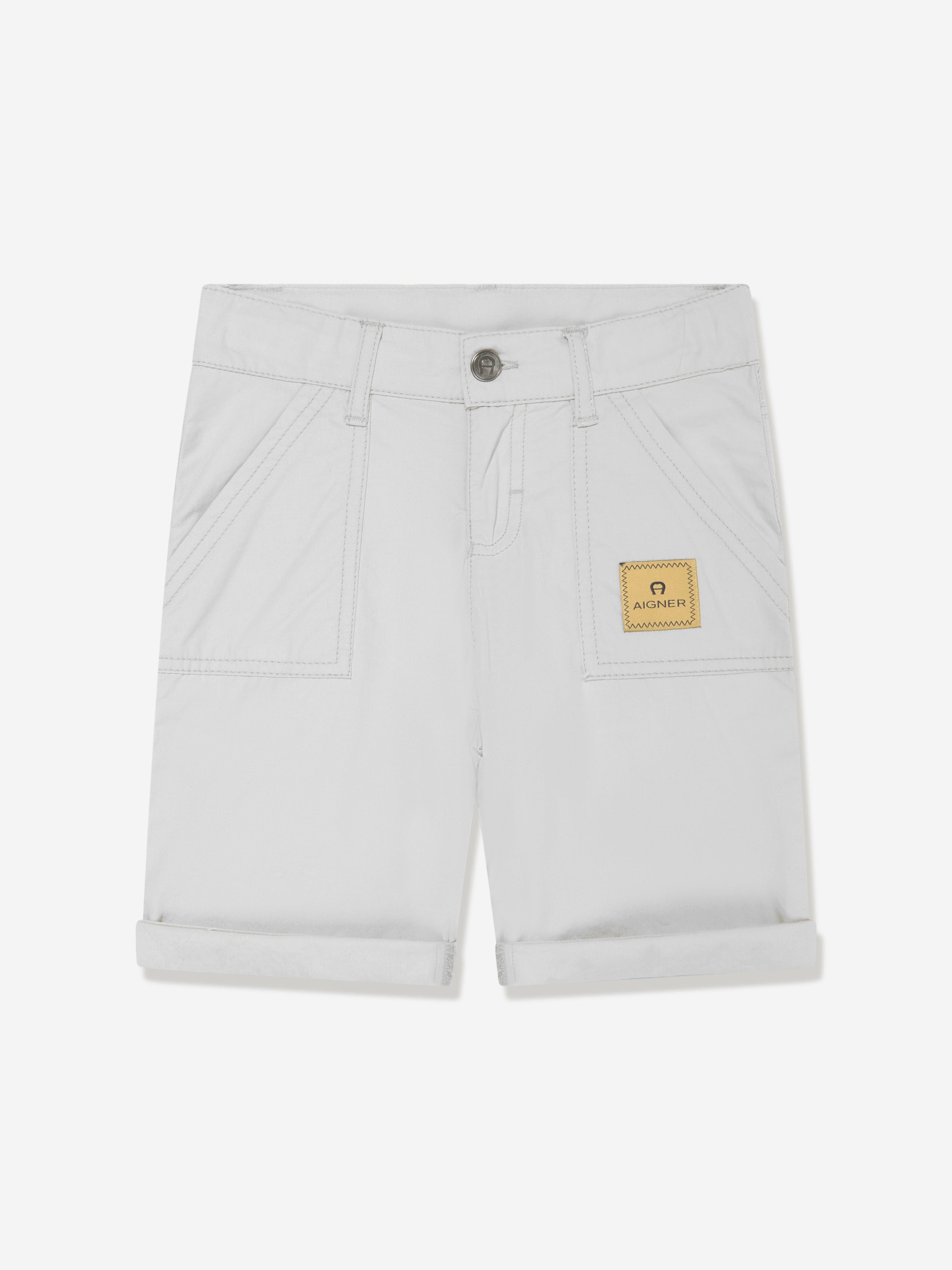 Aigner Boys Logo Badge Poplin Shorts - Grey Cotton Casual Shorts for Kids, Perfect for Summer Outfits and Playtime