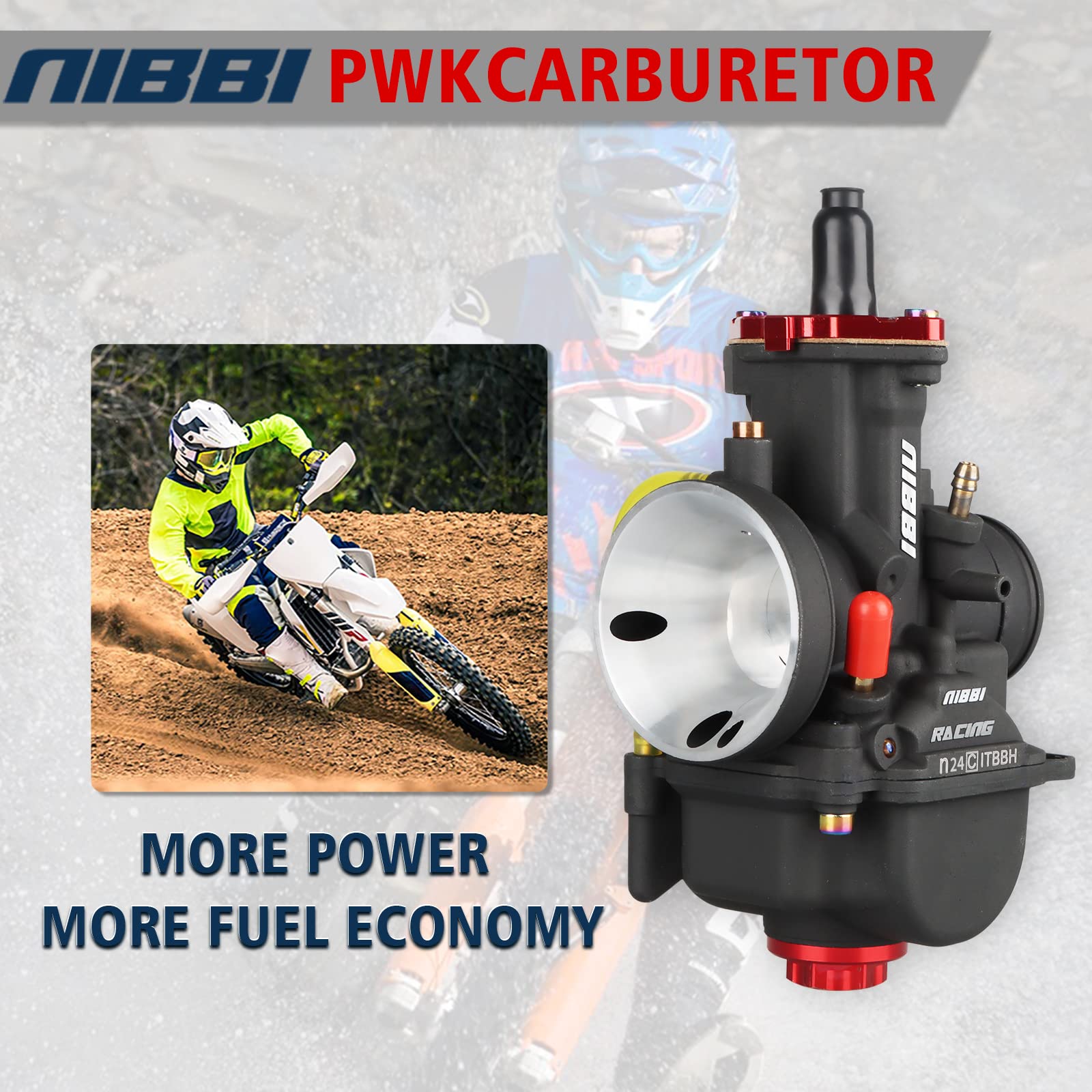 NIBBI 24mm PWK Carburetor for 125cc-150cc Motorcycle Engines - Compatible with Dirt Bikes, Mini Bikes, Pit Bikes & GY6 ATVs - Includes Carb Jets - High Performance Air Fuel Mixture for Off-Road Racing & Trail Riding