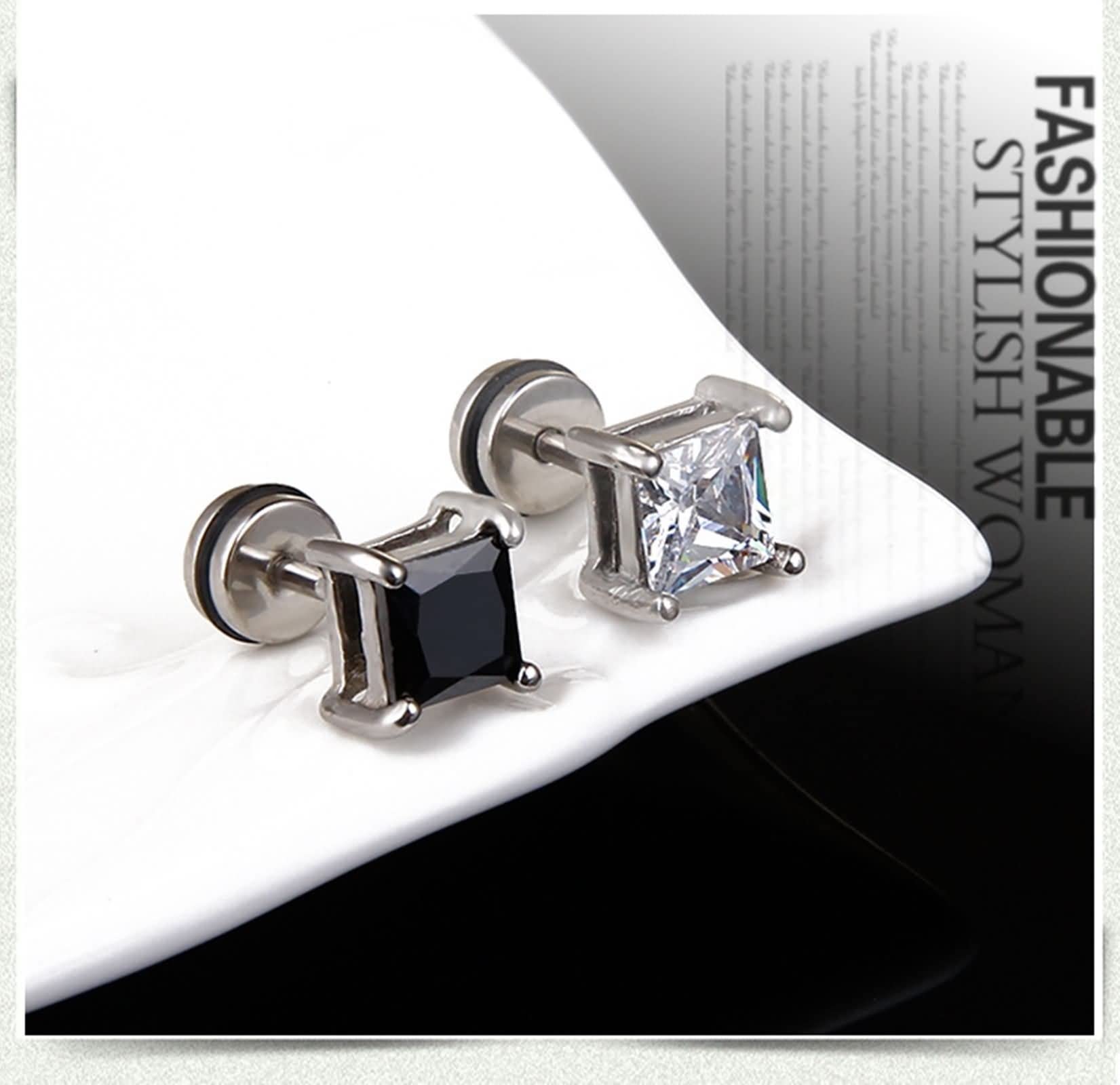 Stainless Steel Square White CZ Stud Earrings for Men & Women - Hypoallergenic Tragus & Cartilage Piercing Jewelry - Perfect for Everyday Wear, Gifts & Special Occasions