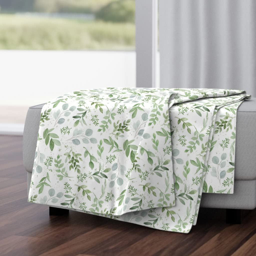 Soft Eucalyptus Watercolor Throw Blanket 50x70 Inches - Plush Minky Fabric with Botanical Leaf Design | Cozy Home Decor for Sofa, Bed & Nursery