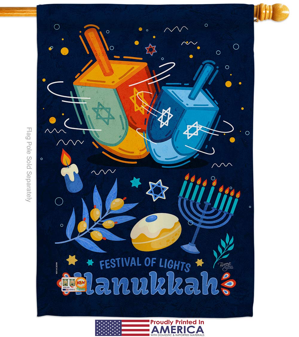 Breeze Decor Winter Festival House Flag - Chanukah Menorah & Candle Bonsai - Yard Banner for Jewish Holidays (28x40)