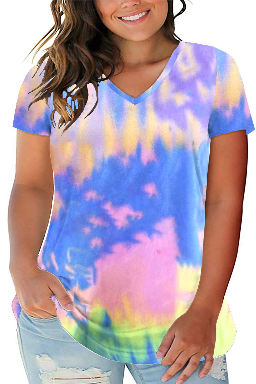 AURISSY Women's Plus Size Summer V Neck T-Shirt - Short Sleeve Casual Tee for Women | Comfortable & Breathable Top for Everyday Wear, Work, and Outdoor Activities