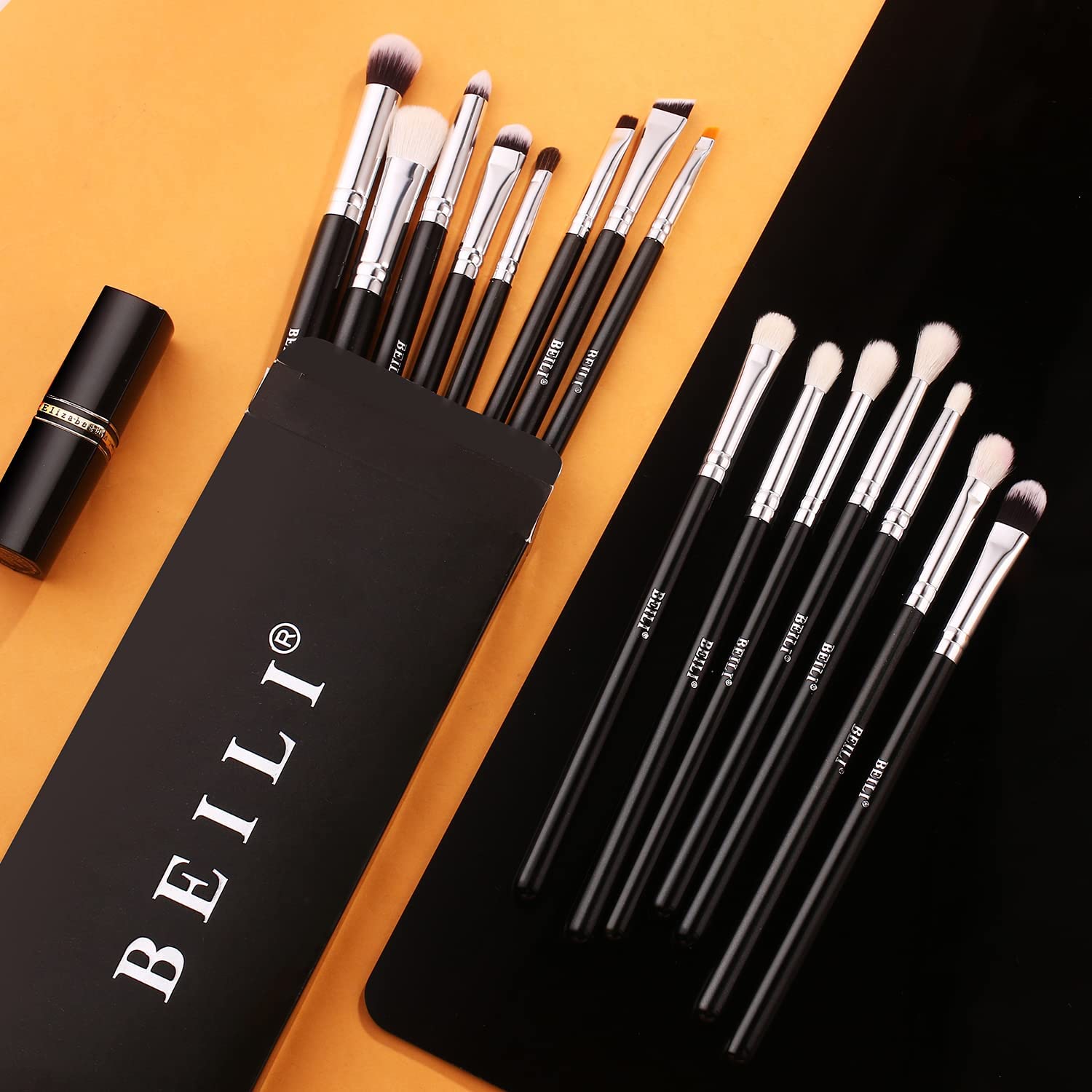 BEILI 15-Piece Professional Makeup Brush Set - Synthetic Kabuki Foundation & Blending Brushes in Classic Black & Silver | Perfect for Contouring, Highlighting & Flawless Makeup Application