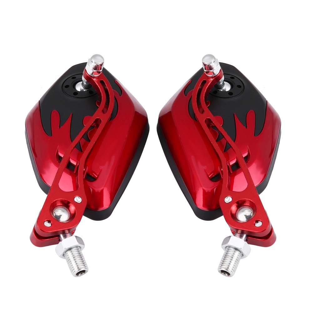 Universal Motorcycle Rear View Mirrors - 1 Pair Aluminum Flame Pattern Side Mirrors for Scooters & Bikes (Red) | Enhanced Safety & Style for Urban Commuting & Road Trips