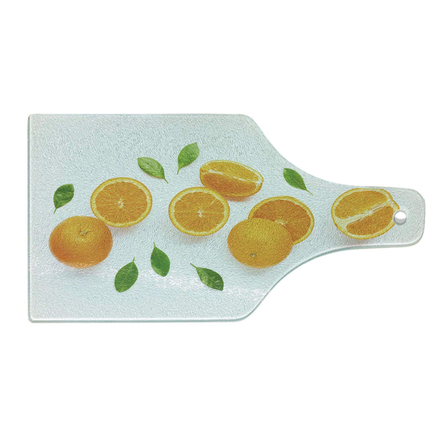 Ambesonne Summer Orange Tempered Glass Cutting Board - Decorative Wine Bottle Shape with Fresh Fruits Pattern - White, Green & Orange - Perfect for Kitchen Prep, Charcuterie Serving & Party Entertaining