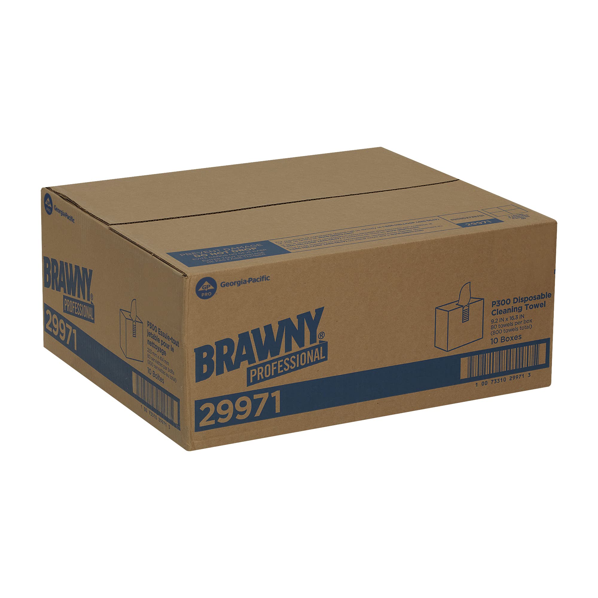 Georgia-Pacific Brawny Professional P300 Disposable Cleaning Towels - 10 Boxes (80 Count Each) | Light Duty Paper Towels for Kitchen, Office & Industrial Use | Brown Tall Box Commercial Cleaning Supplies
