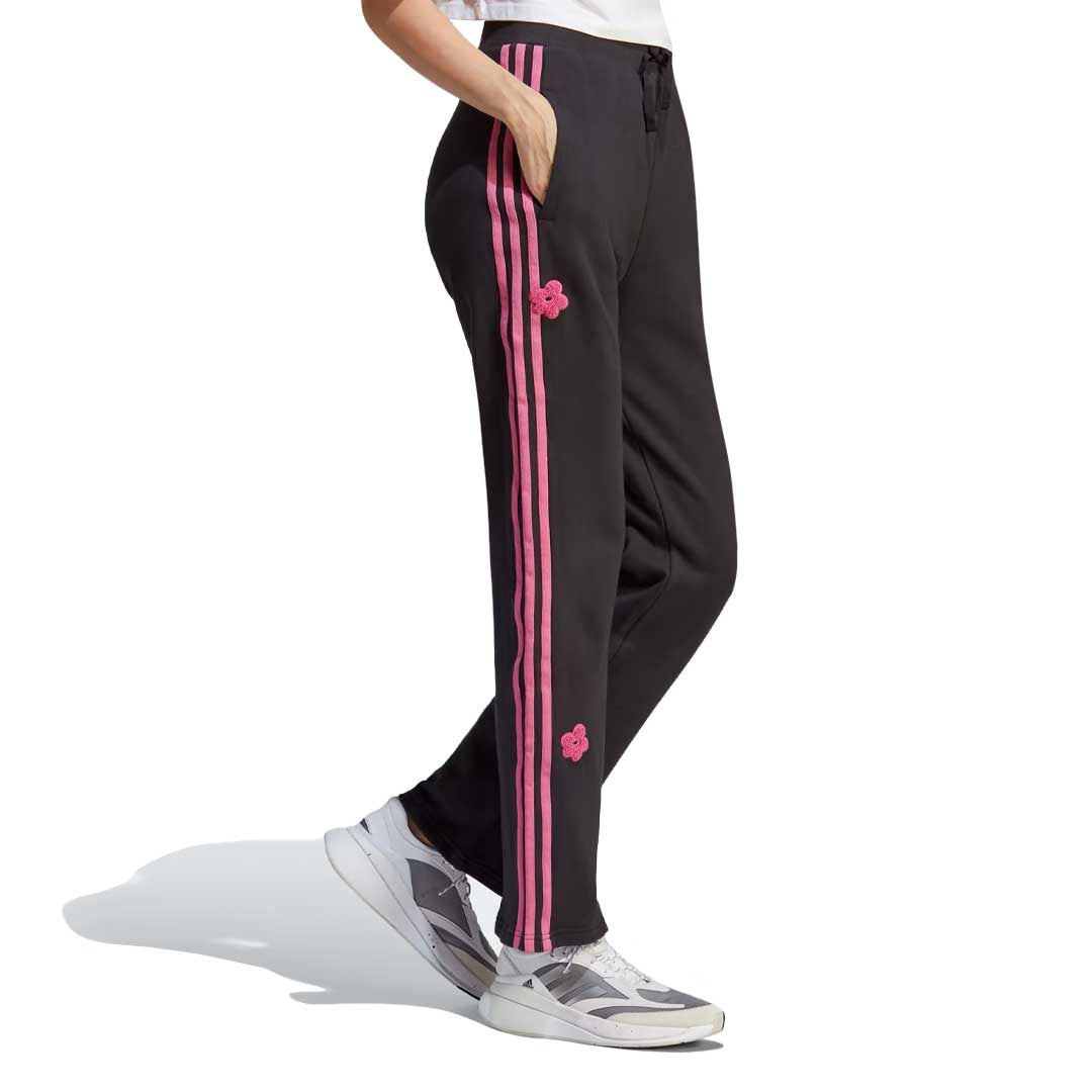 Adidas Women's Chenille Flower Patches 3 Stripes Jogger Pants - Comfortable Athletic Lounge Pants for Running, Yoga & Casual Wear (IC0018)