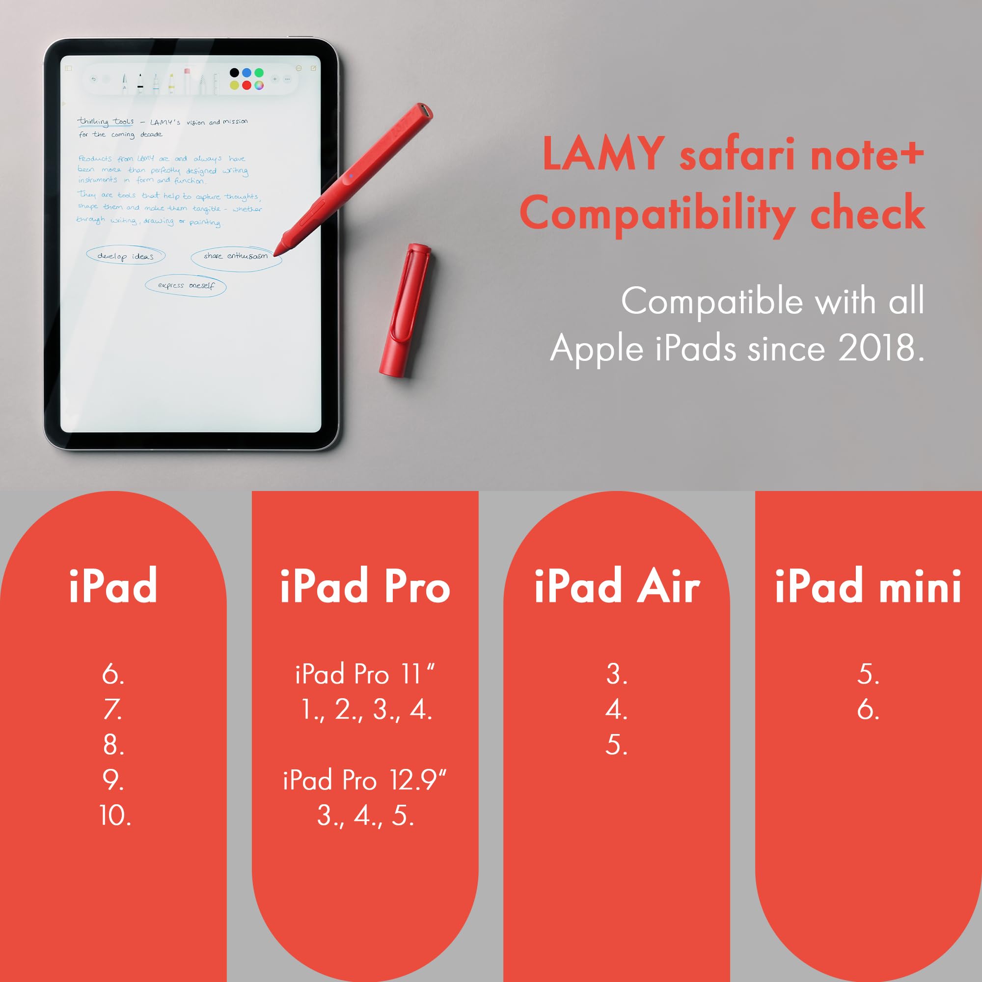 LAMY Safari Note+ Red Stylus Pen for iPad - Palm Rejection, Tilt Sensitivity & Ergonomic Grip - Compatible with All iPad Models (10+ Hours Battery Life) - Perfect for Drawing, Note-Taking & Digital Art