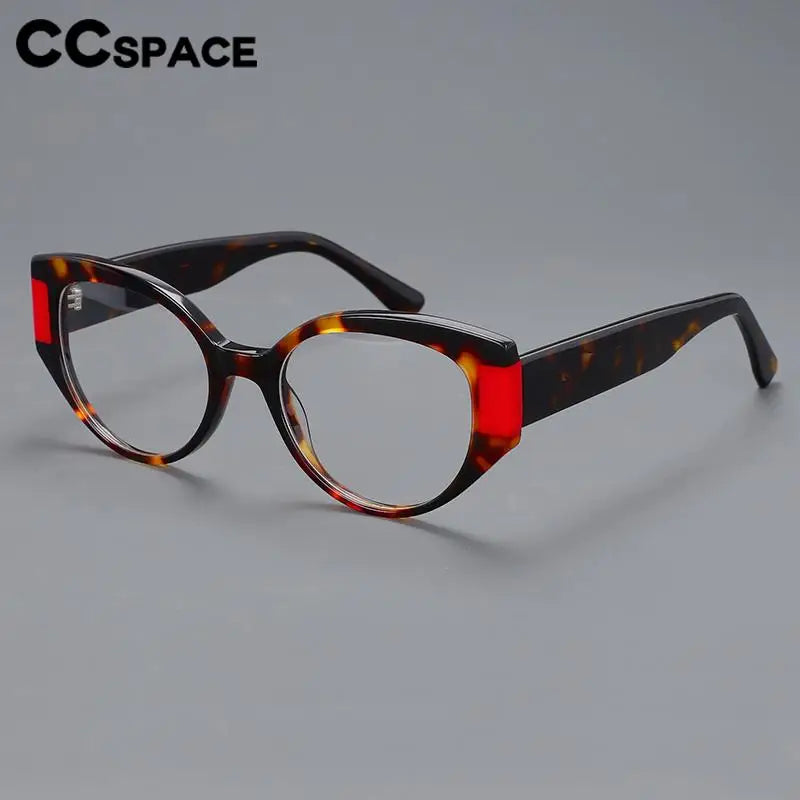 CCspace Unisex Full Rim Cat Eye Acetate Titanium Eyeglasses Frame 57203 - Stylish Lightweight Glasses for Men & Women - Perfect for Work, Reading, and Fashion Accessories