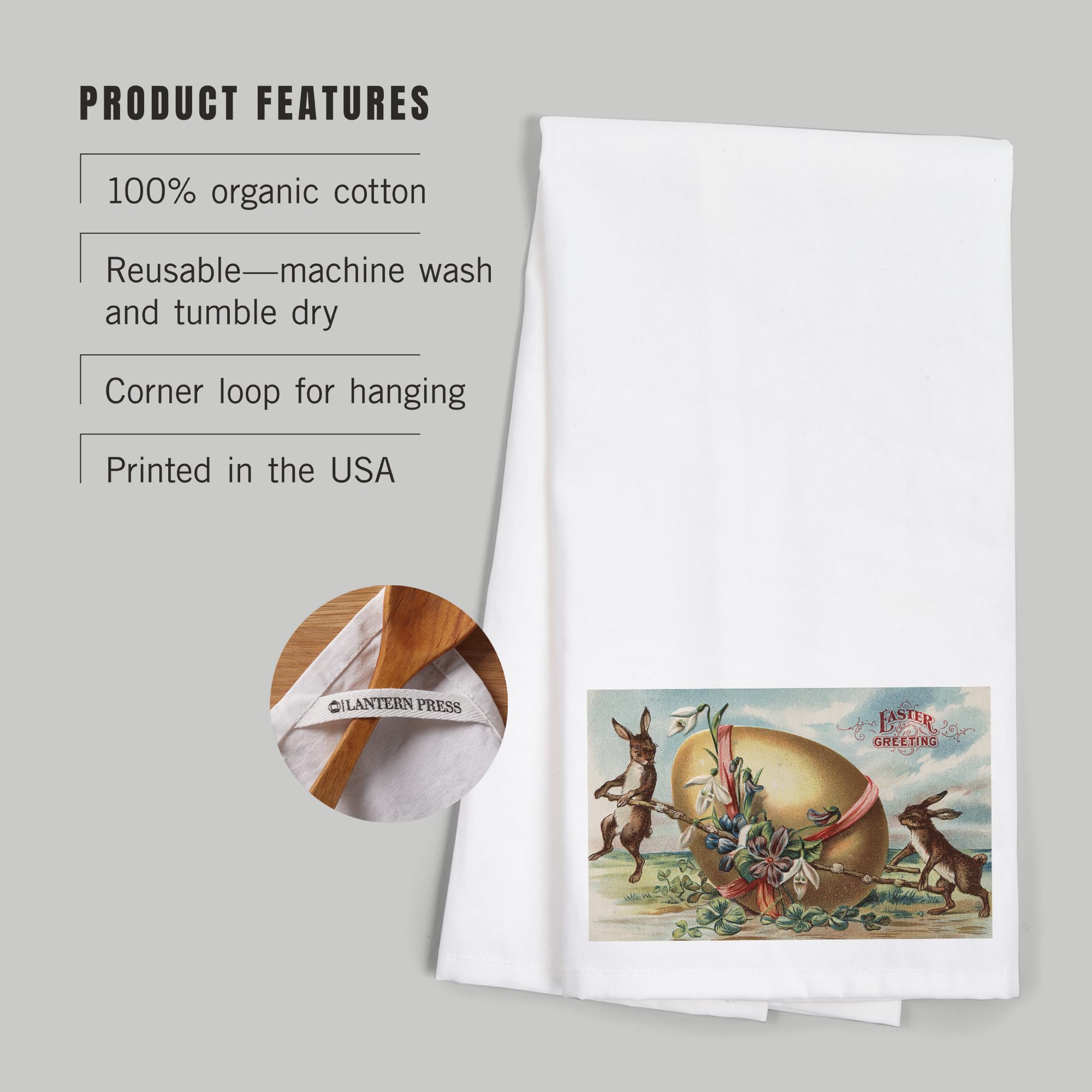 Easter Bunny Decorated Egg Cotton Tea Towel - 100% Soft Absorbent Kitchen Hand Towel for Easter Decor, Holiday Dish Drying & Home Decorations