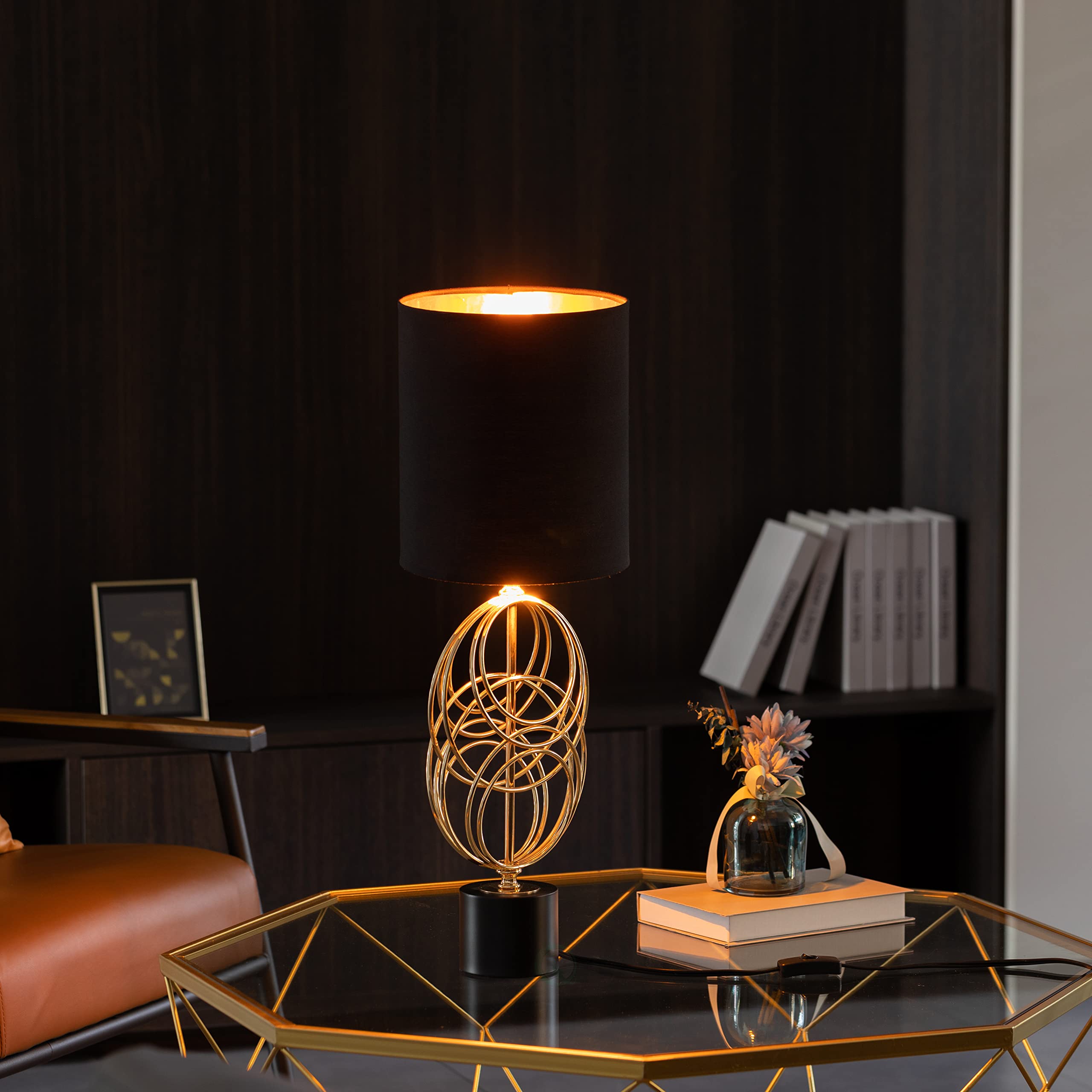 26 Inch Gold Metal Table Lamp with Black Cotton Shade - Modern Designer Lighting for Living Room, Bedroom, Home Office & Dining Room Decor | Perfect for Reading, Ambient Lighting & Interior Design Accents