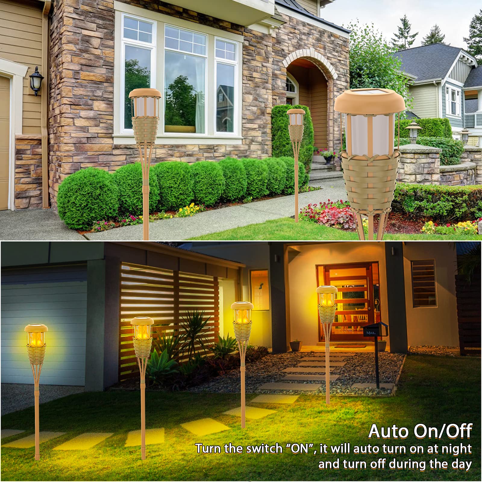 Solar Torch Lights Outdoor Flickering Flame - Waterproof Solar Powered Garden Lights for Patio, Pathway, Yard Decor (6 Pack) - Perfect for Backyard Parties, Landscape Lighting & Outdoor Ambiance