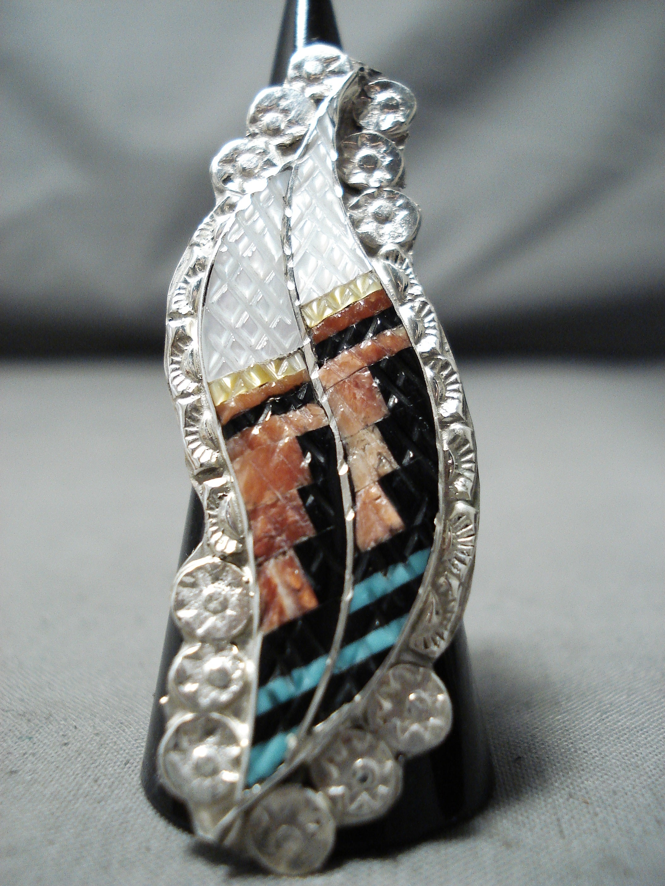 Authentic Zuni Turquoise and Mother of Pearl Sterling Silver Ring - Handmade Native American Jewelry for Women - Perfect for Boho, Western & Everyday Wear