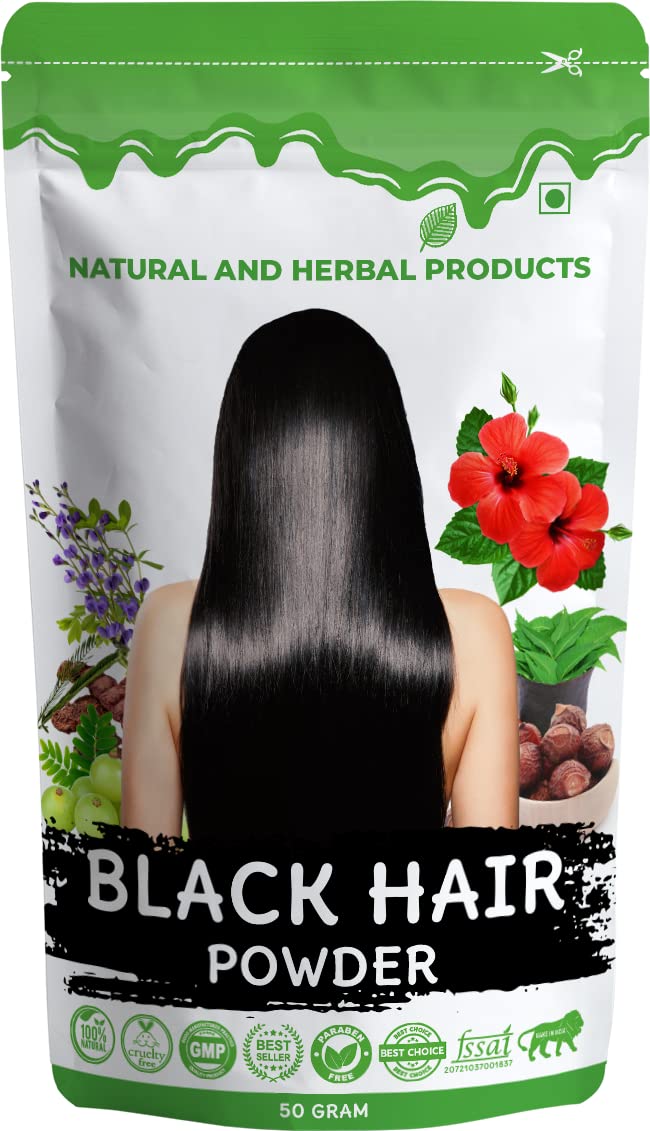 Natural Black Henna Hair Powder for Women & Men - 50g | Herbal Hair Dye & Conditioner | Promotes Hair Growth, Reduces Hair Fall & Strengthens Hair | Perfect for Gray Coverage, Natural Hair Coloring & Mehandi Designs