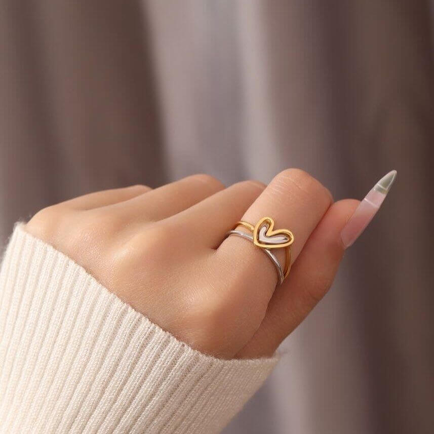 Self Love Mini Heart Stacking Ring Set - Dainty Gold & Silver Stackable Rings for Women | Perfect for Valentine's Day, Anniversary Gifts & Everyday Wear (YS020)