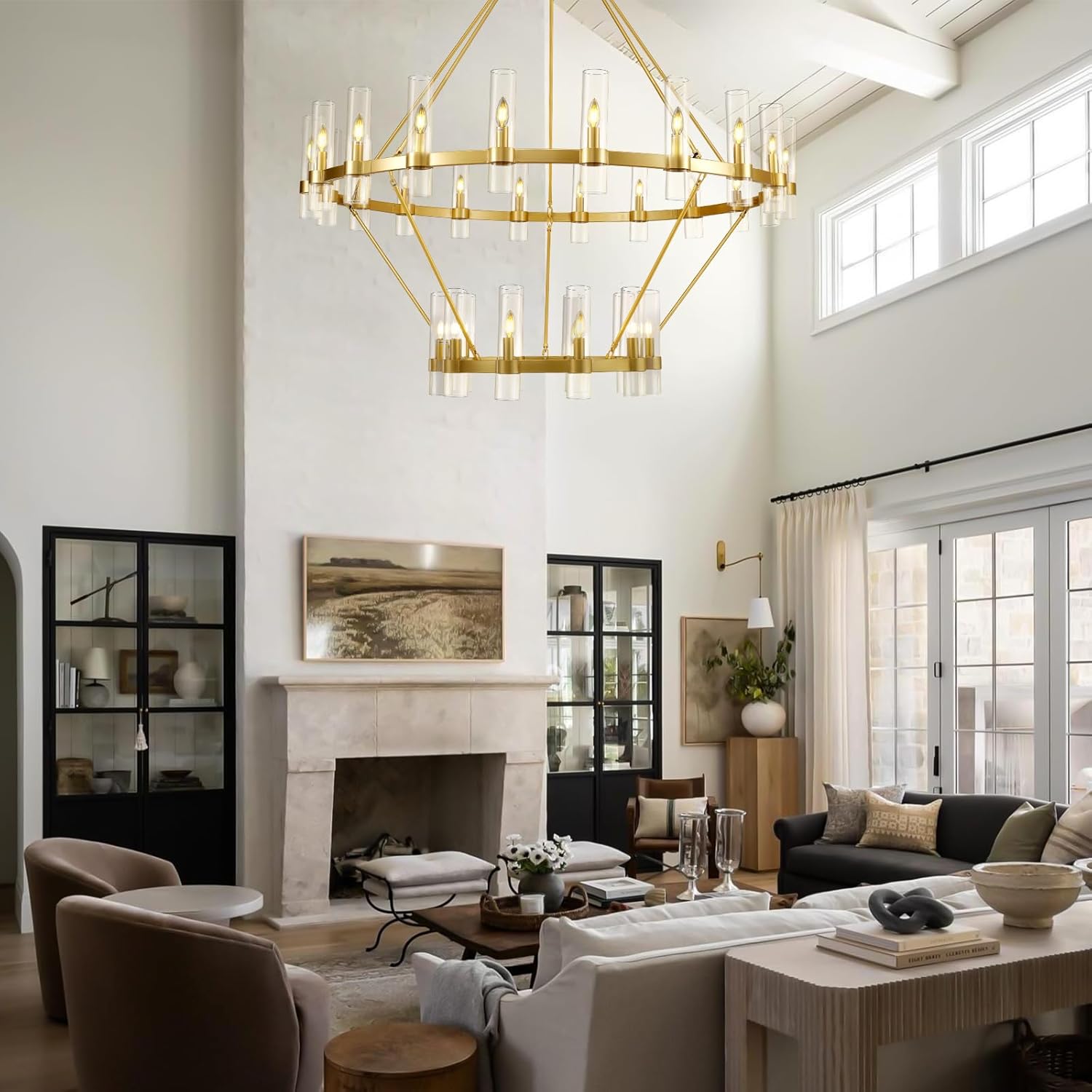 60 Inch Wagon Wheel Chandelier - Rustic Farmhouse Lighting Fixture for Dining Room, Living Room, or Bedroom - Perfect for Western, Country, and Ranch Style Home Decor