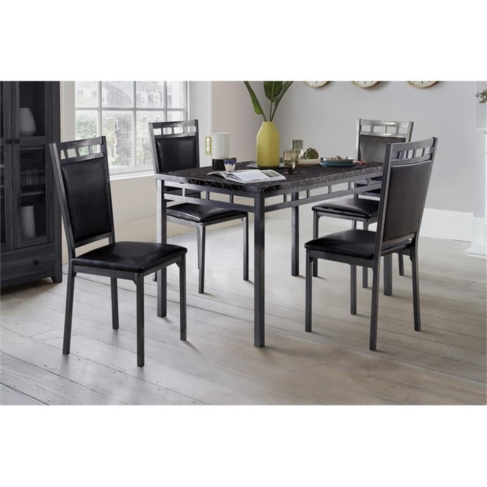 Homelegance 5-Piece Black Dining Table Set for 4 with Metal Frame Chairs & Faux Leather Seats - Perfect for Kitchen, Breakfast Nook, Small Spaces & Compact Dining Areas - Regular Height Dining Room Furniture Set