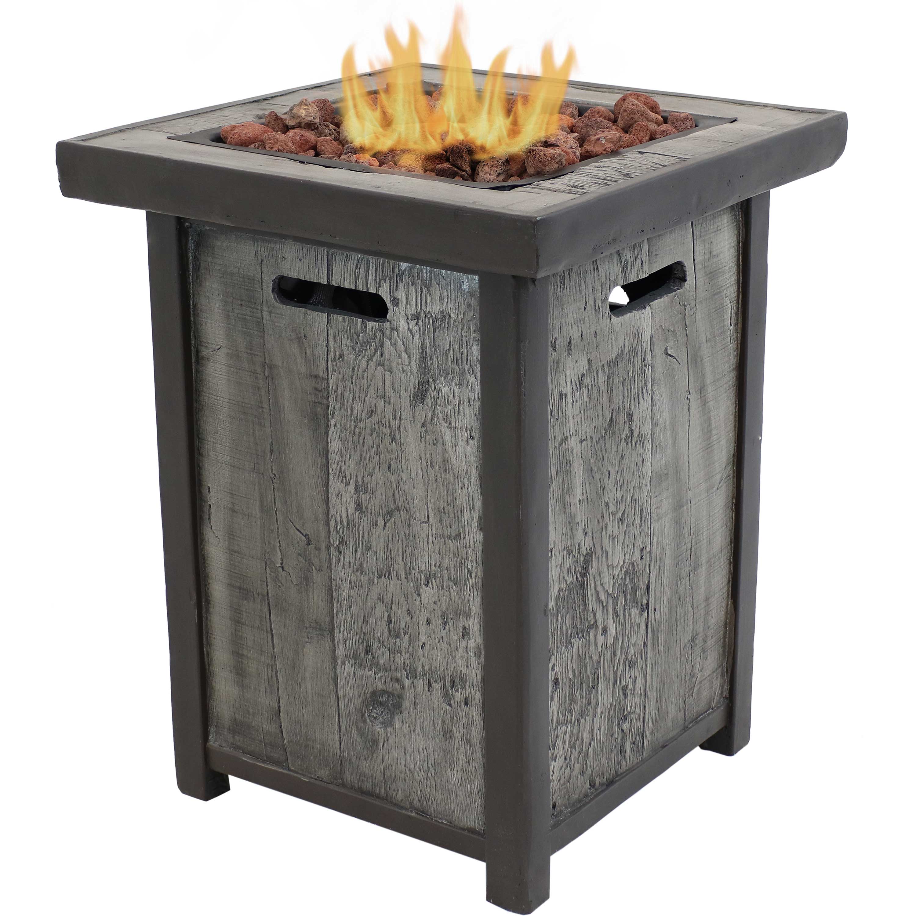 Sunnydaze Outdoor Propane Gas Fire Pit Table with Weathered Wood Look - 25 Inch Square Patio Heater for Backyard, Deck, Garden - Perfect for Outdoor Gatherings & Relaxation