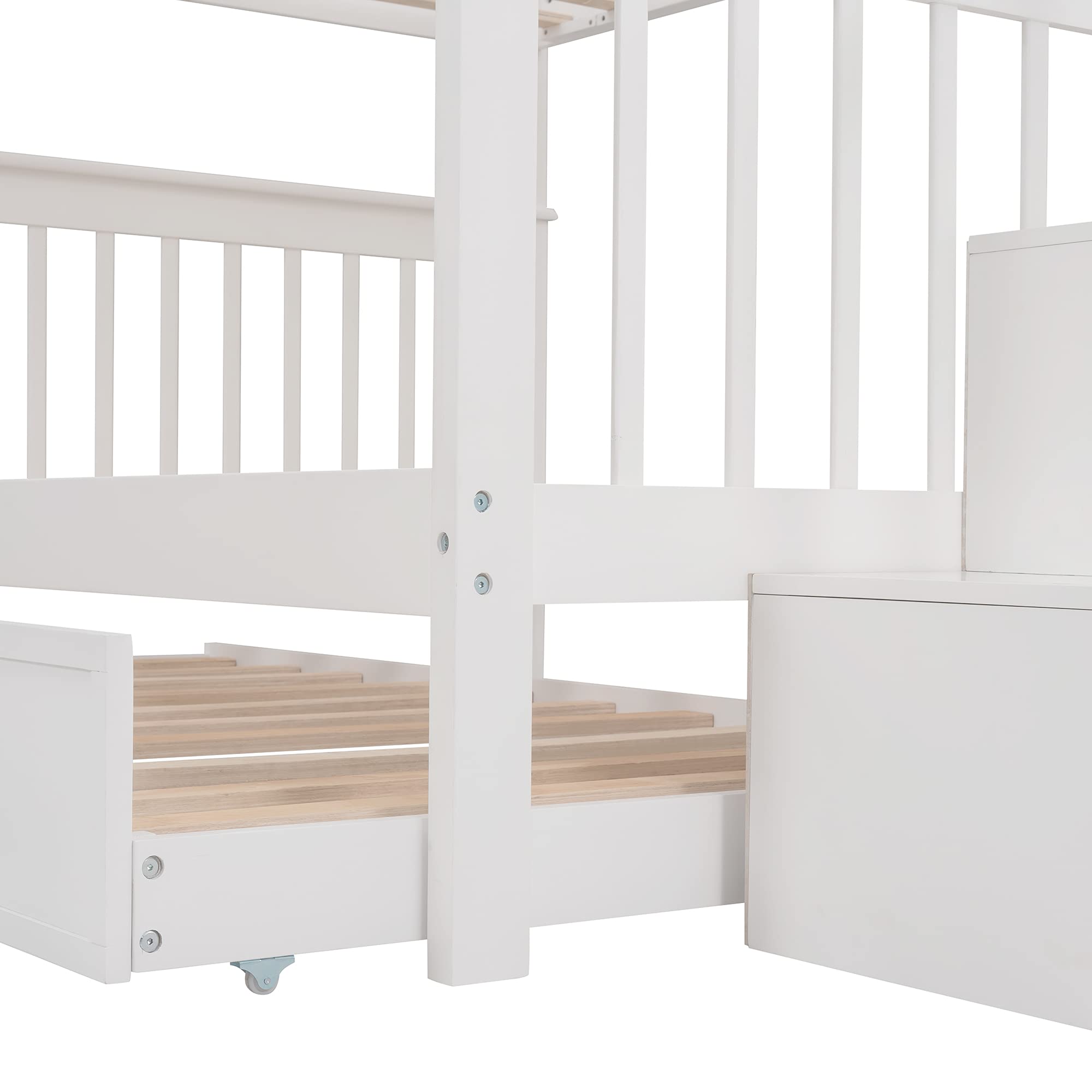Harper & Bright Designs Full Over Full Bunk Bed with Trundle - Wooden Bunk Bed Frame with Storage Shelves for Kids, Teens & Adults - Detachable Bunk Beds for Small Spaces - Perfect for Bedrooms, Dorms & Guest Rooms (White)
