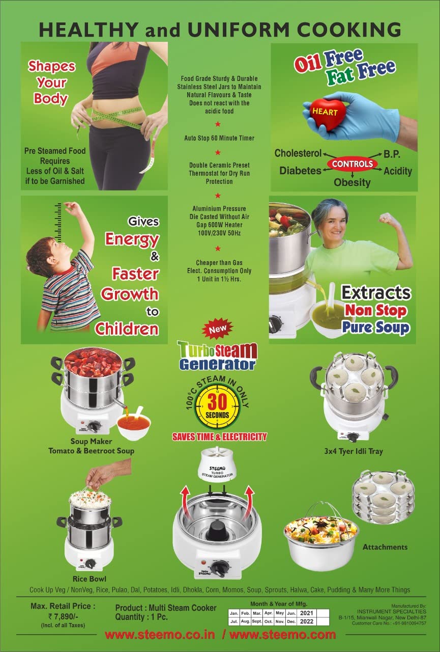 STEEMO 100% Stainless Steel Multi-Layer Electric Steamer - 5L Capacity for Healthy Cooking | Perfect for Vegetables, Dumplings & Seafood | Corded Electric Food Steamer for Home & Restaurant Use