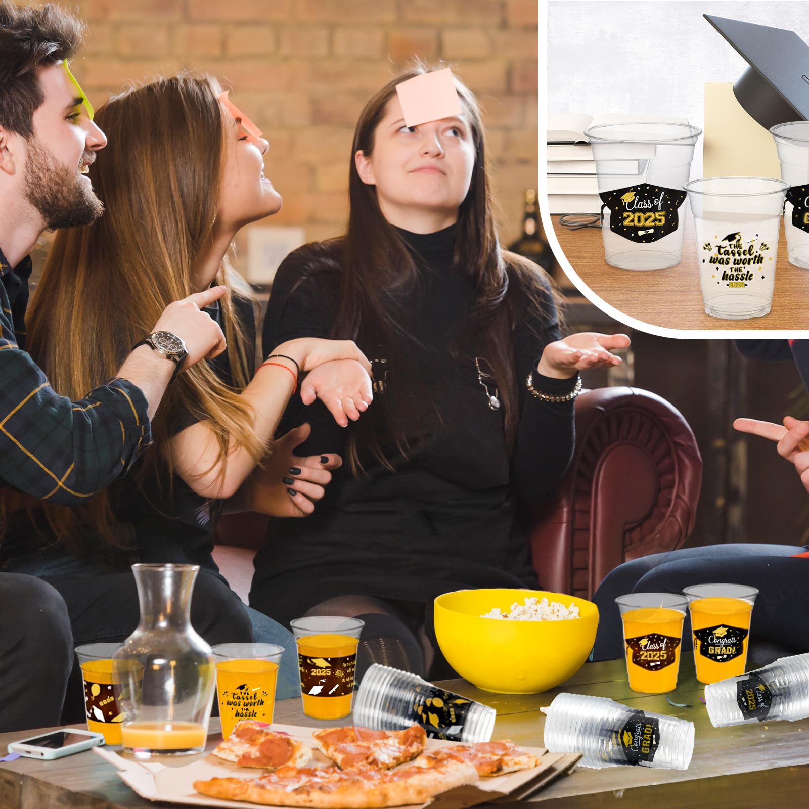 GuassLee 50-Pack 12oz Black and Gold Graduation Party Cups - Class of 2025 Disposable Plastic Drinkware for Graduation Decorations, Commencement Celebrations & Grad Party Supplies - Perfect for Graduation Ceremonies, After-Party Drinks & College Sendoffs