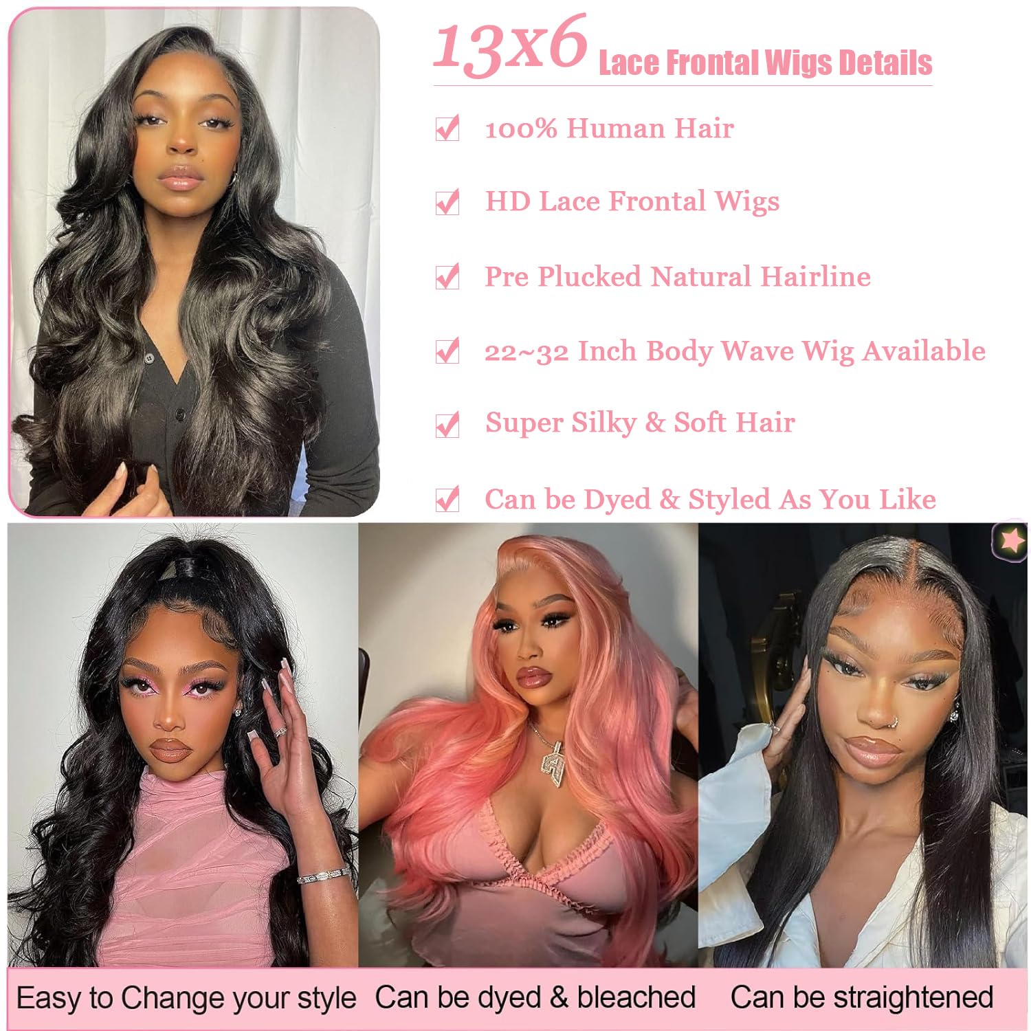 13x6 HD Lace Front Human Hair Wigs 200% Density Body Wave Pre-Plucked with Baby Hair - Glueless Natural Black Wig for Women (28 Inch) | Perfect for Daily Wear, Cosplay & Special Occasions