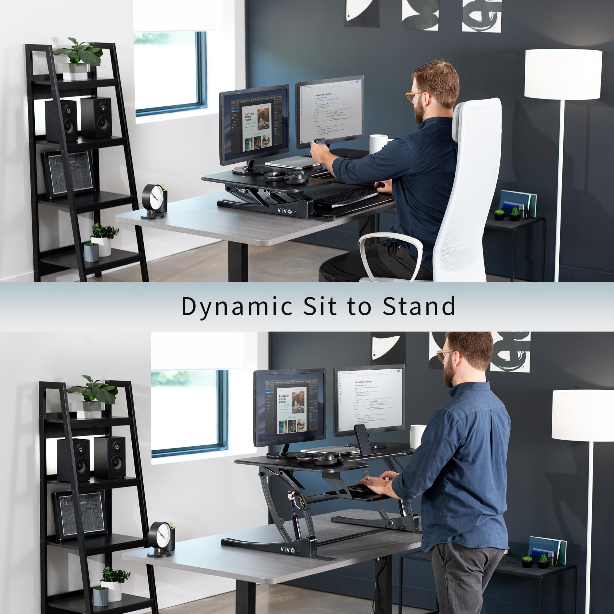 VIVO V Series 48 Inch Height Adjustable Standing Desk Converter - Quick Sit to Stand Dual Monitor Riser Workstation for Home & Office (Black, DESK-V048V) - Perfect for Ergonomic Workspaces, Computer Desks, and Productivity Setups