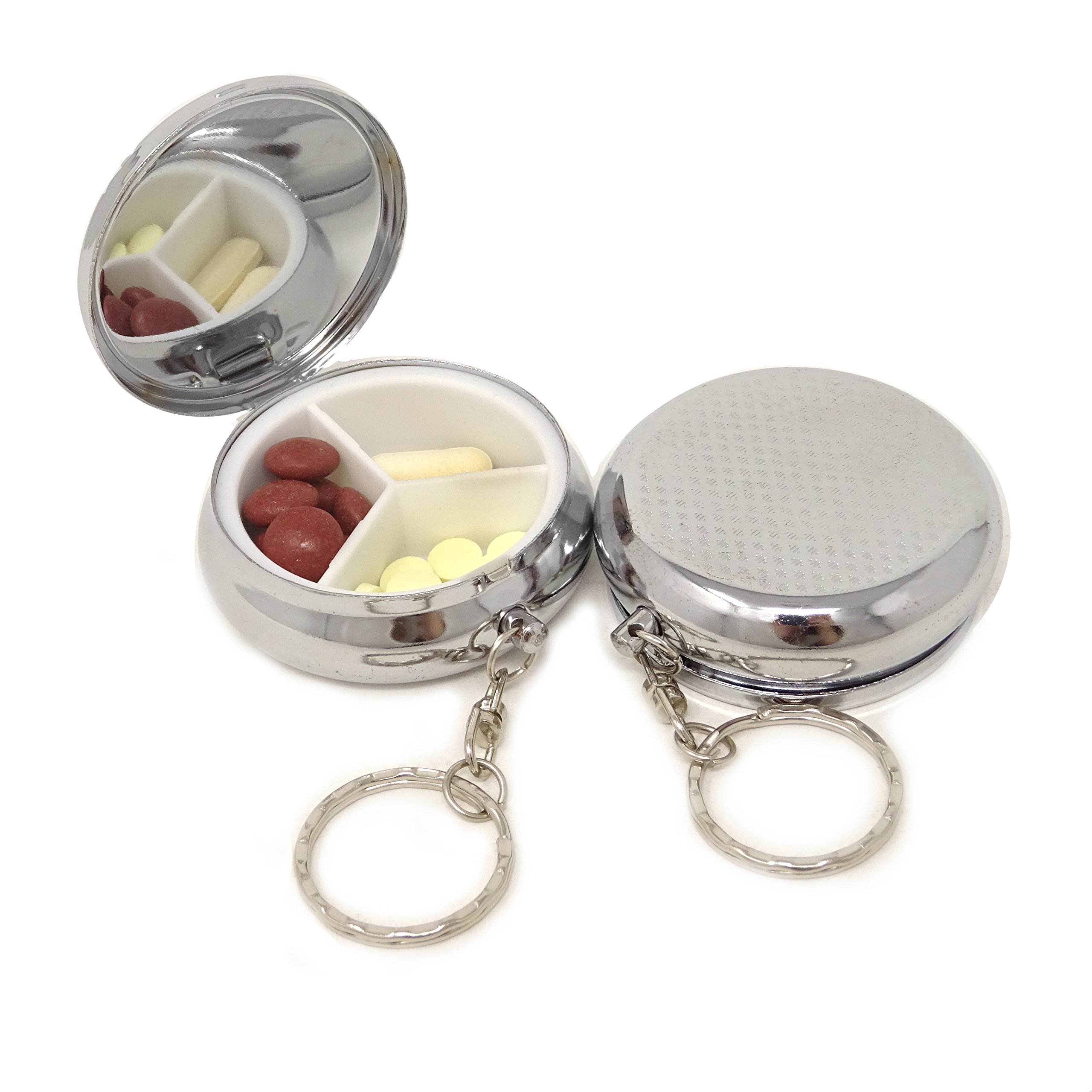 Yueton Pack of 2 Keychain Pill Organizers - Portable Round Pill Case Container with Keyring for Medicine Storage | Perfect for Travel, Work & Daily Medication Management