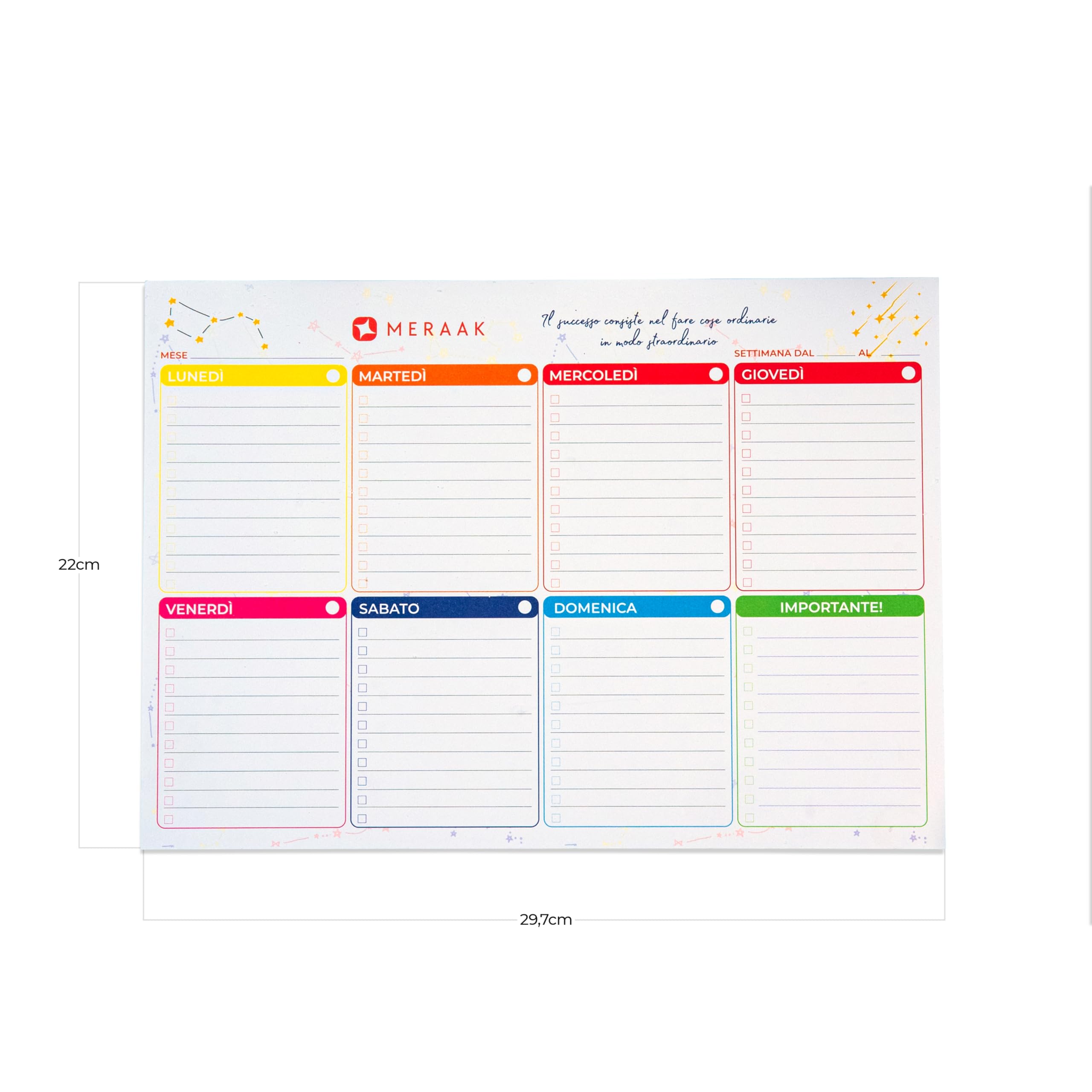MERAAK Weekly Desk Planner A4, 50 Weeks in Italian - 2025 Sticky Desktop Calendar for Office, School & Home Organization | Perfect for Planning, Productivity & Time Management