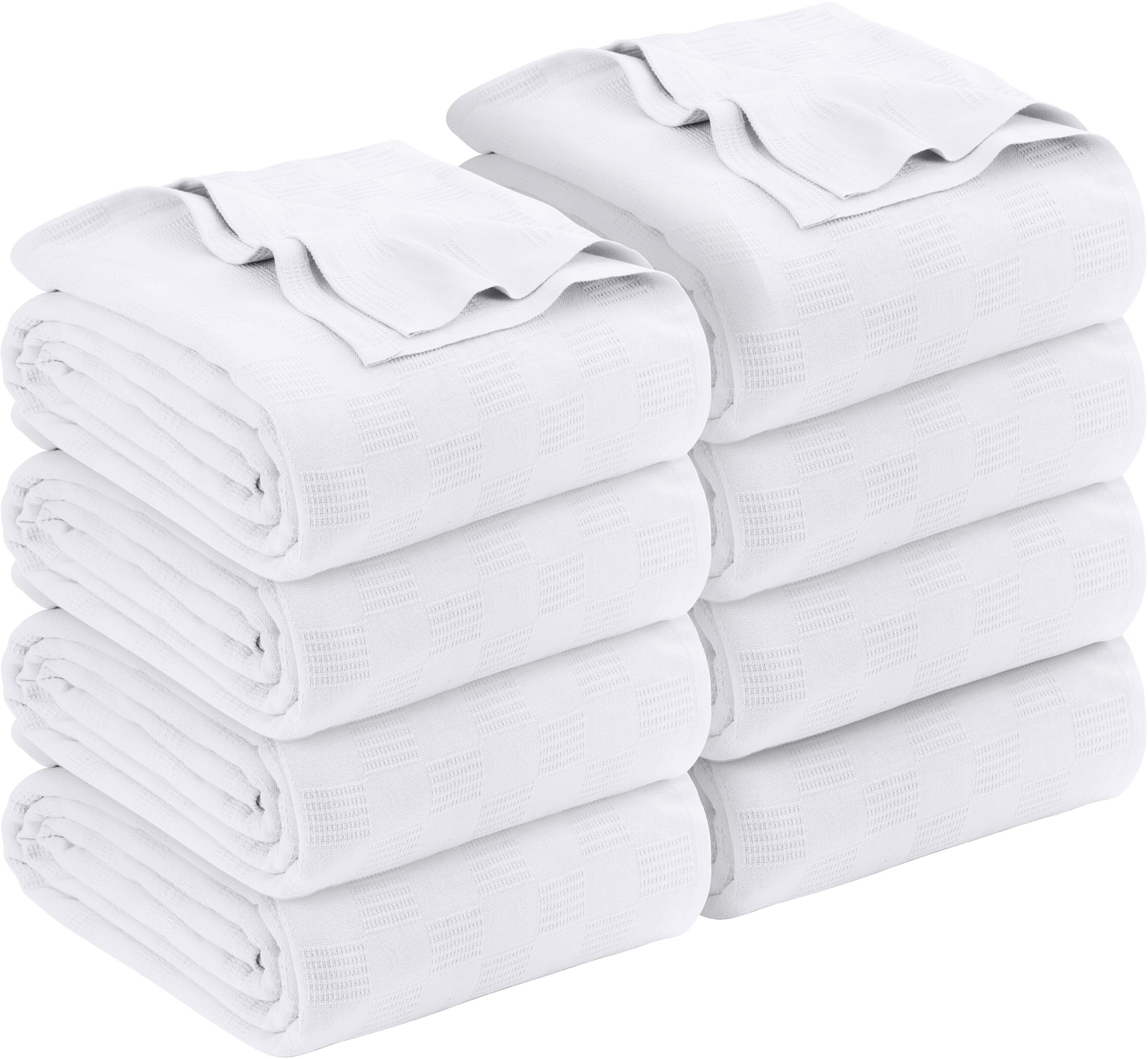 Utopia Bedding White Cotton Blanket - Queen Size 90x90 Inch, 350GSM Soft Thermal Blanket (Pack of 8) - Perfect for Bedroom, Guest Room, and Cozy Winter Nights