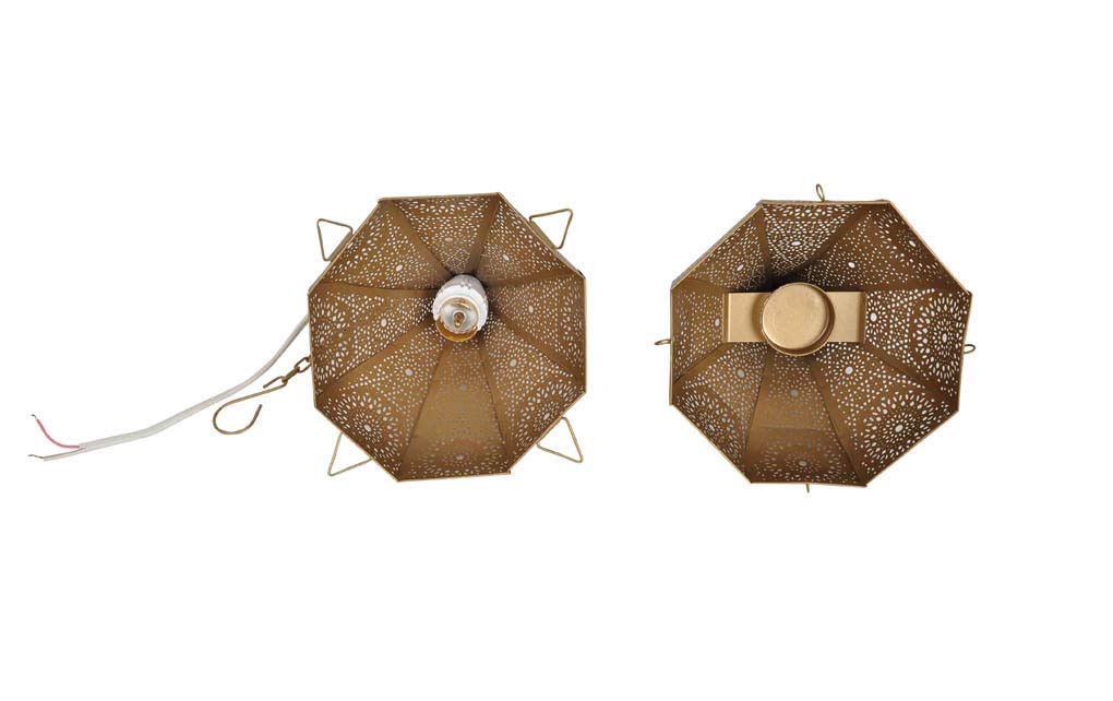 Indian Moroccan Mosaic Plug-in Chandelier - Gold Hanging Ceiling Pendant Light for Dining Room, Bedroom & Living Room Decor