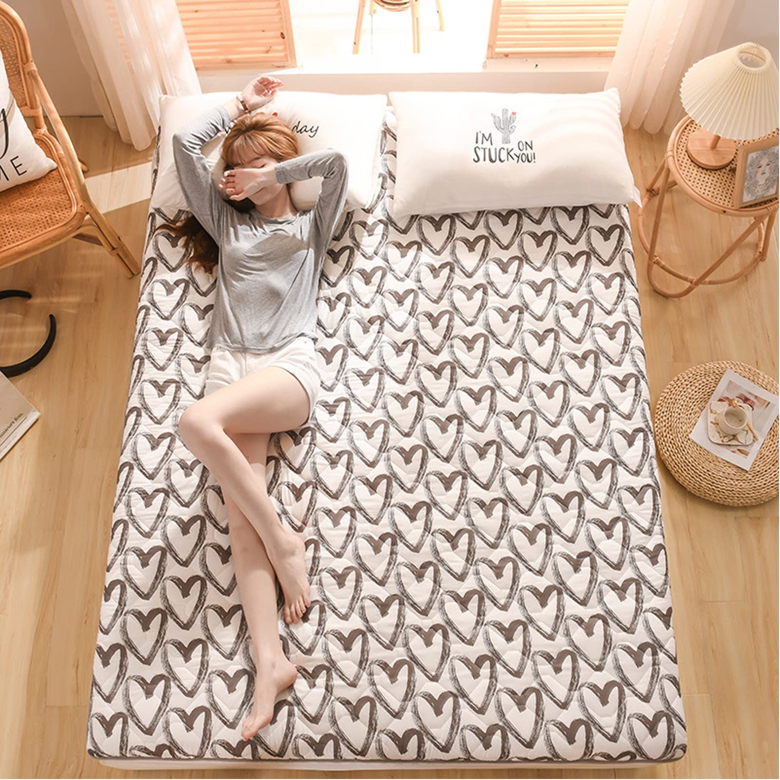 CEUGS 5cm Thick Foldable Velvet Tatami Mattress for Dorm & Single/Double Bed - Soft Cartoon Design (100x200cm) - Perfect for Students, Small Spaces & Guest Rooms