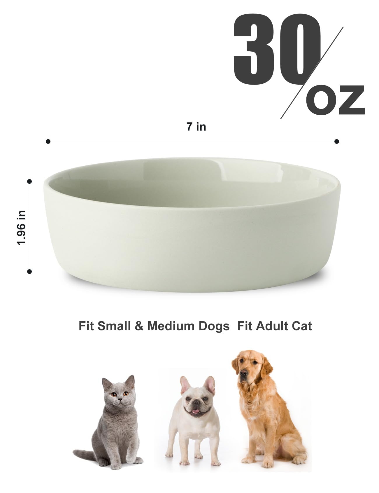 UBEE 7 Inch Ceramic Dog Bowl - Non-Slip Pet Food & Water Dish for Small to Medium Dogs and Large Cats, Light Grey - Perfect for Indoor/Outdoor Feeding & Water Stations