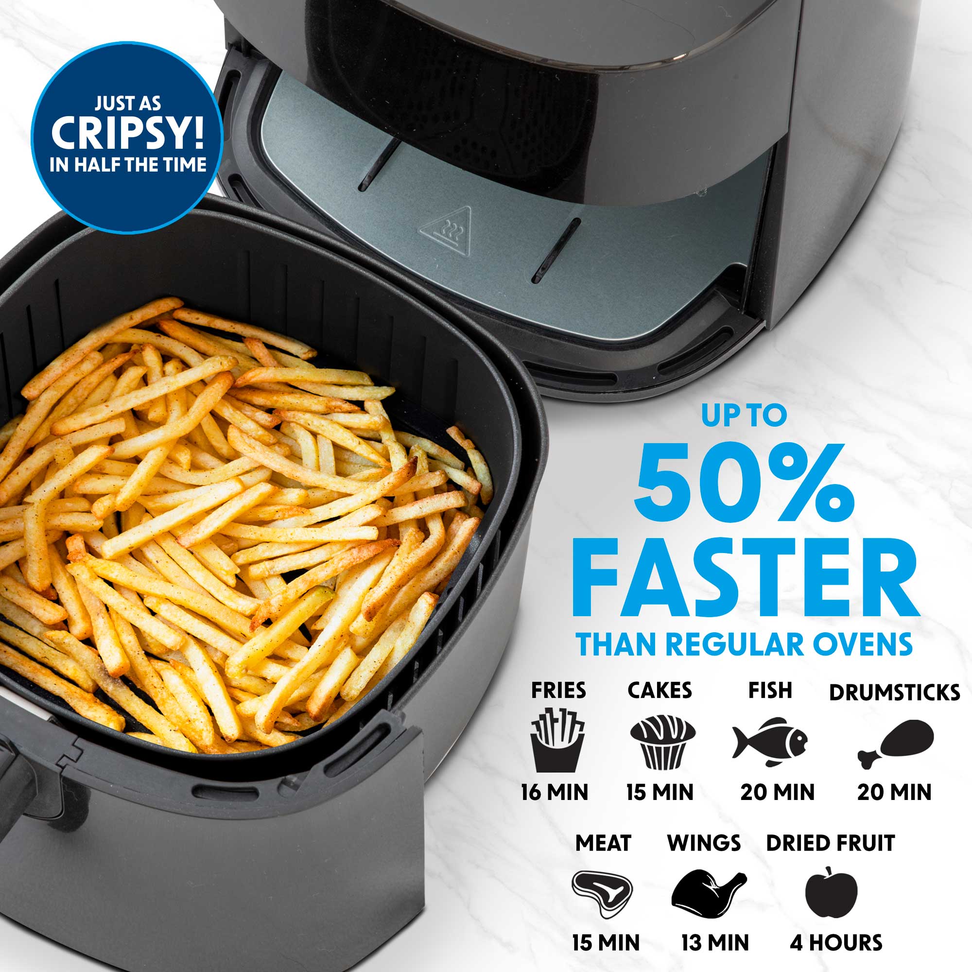 Baridi 3.5L Low Fat Air Fryer with Digital Rapid Air Oil-Free Circulation, 1300W, 8 Presets - Healthy Cooking for Family Meals, Snacks & Quick Dinners (Model DH60)