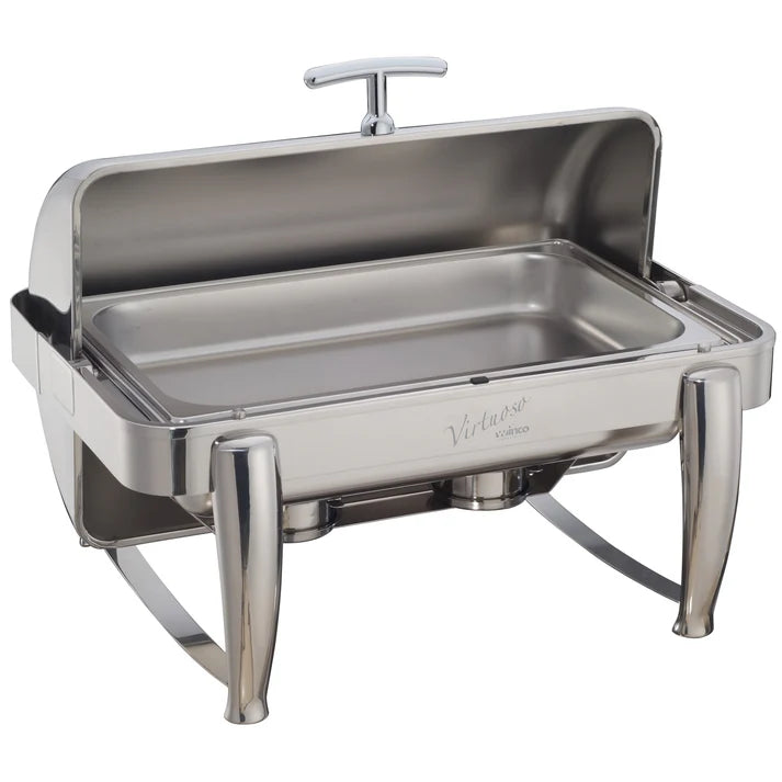 Winco Virtuoso 8 Qt Stainless Steel Rectangle Chafing Dish with Roll Top Lid - Perfect for Buffets, Catering & Food Service (Model 101B)