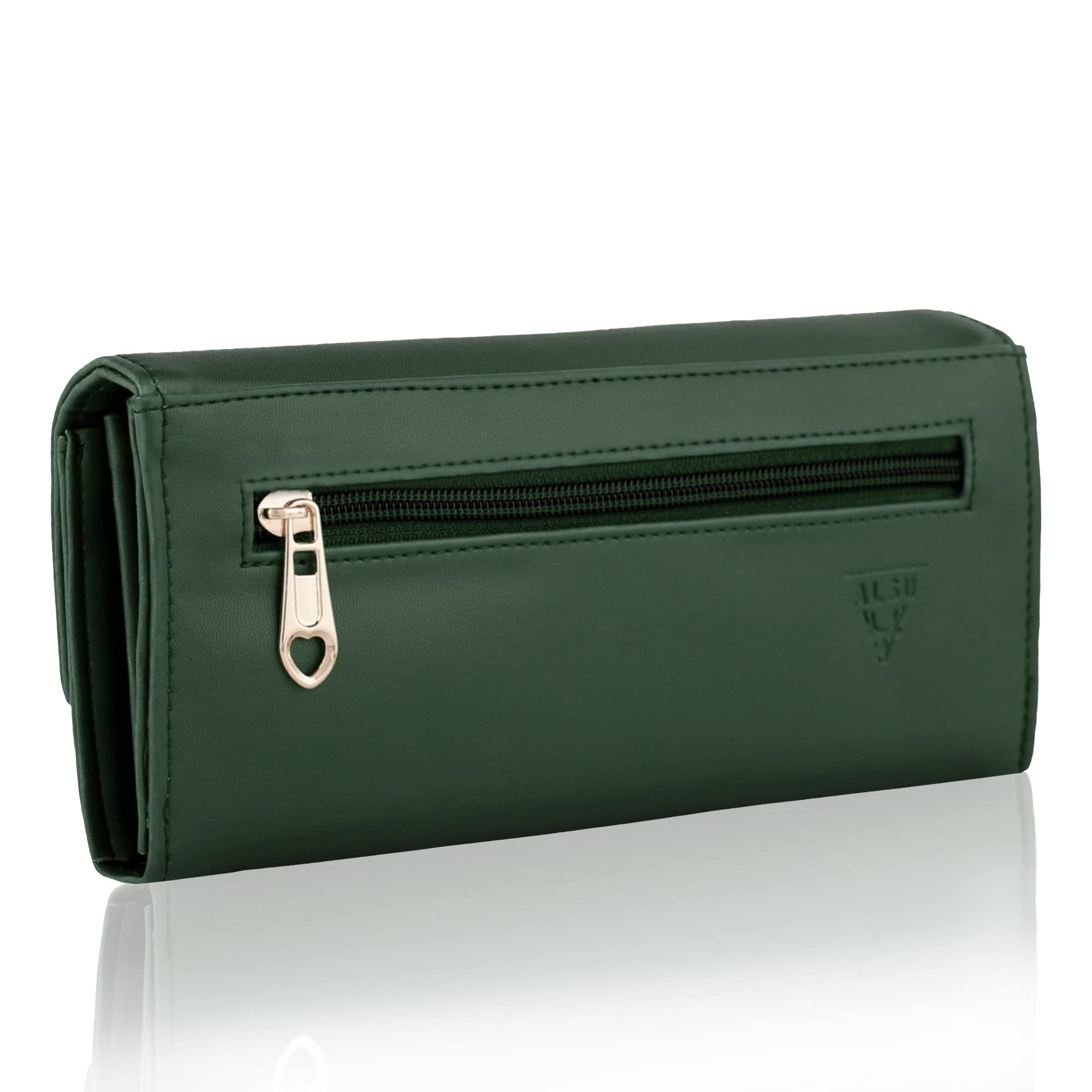 ALSU Women's Hand Wallet Clutch Purse with Phone Pocket & Credit Card Slots - Secure Lock Closure, Green | Perfect for Evening Parties, Weddings, and Daily Essentials Organization