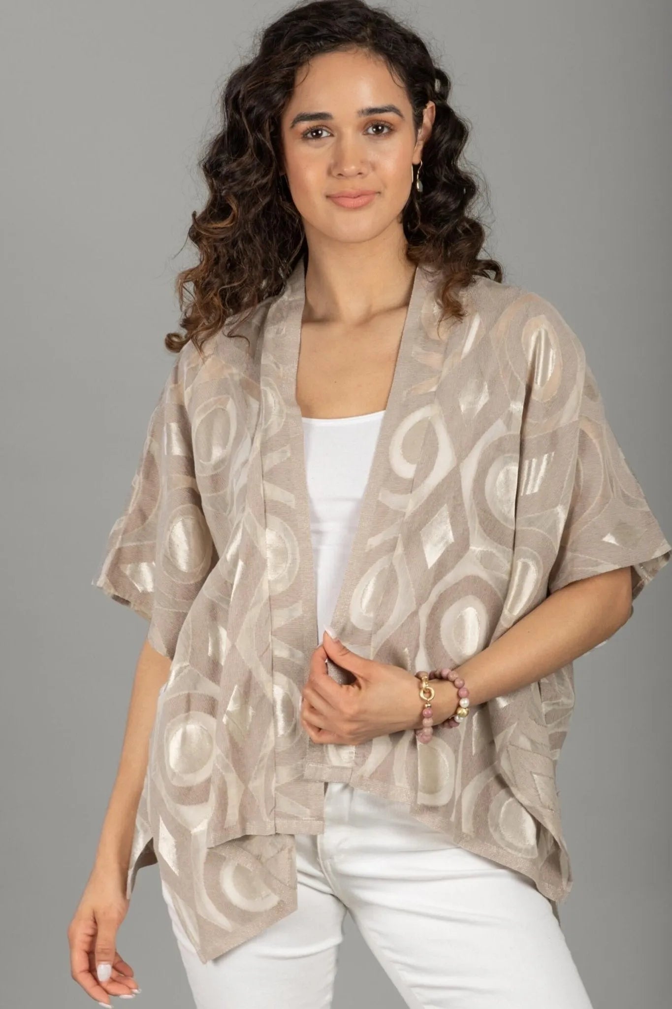 Stylish Geometric Cotton Short Open Poncho for Women - Lightweight Summer Cover-Up for Beach, Travel, and Casual Outings