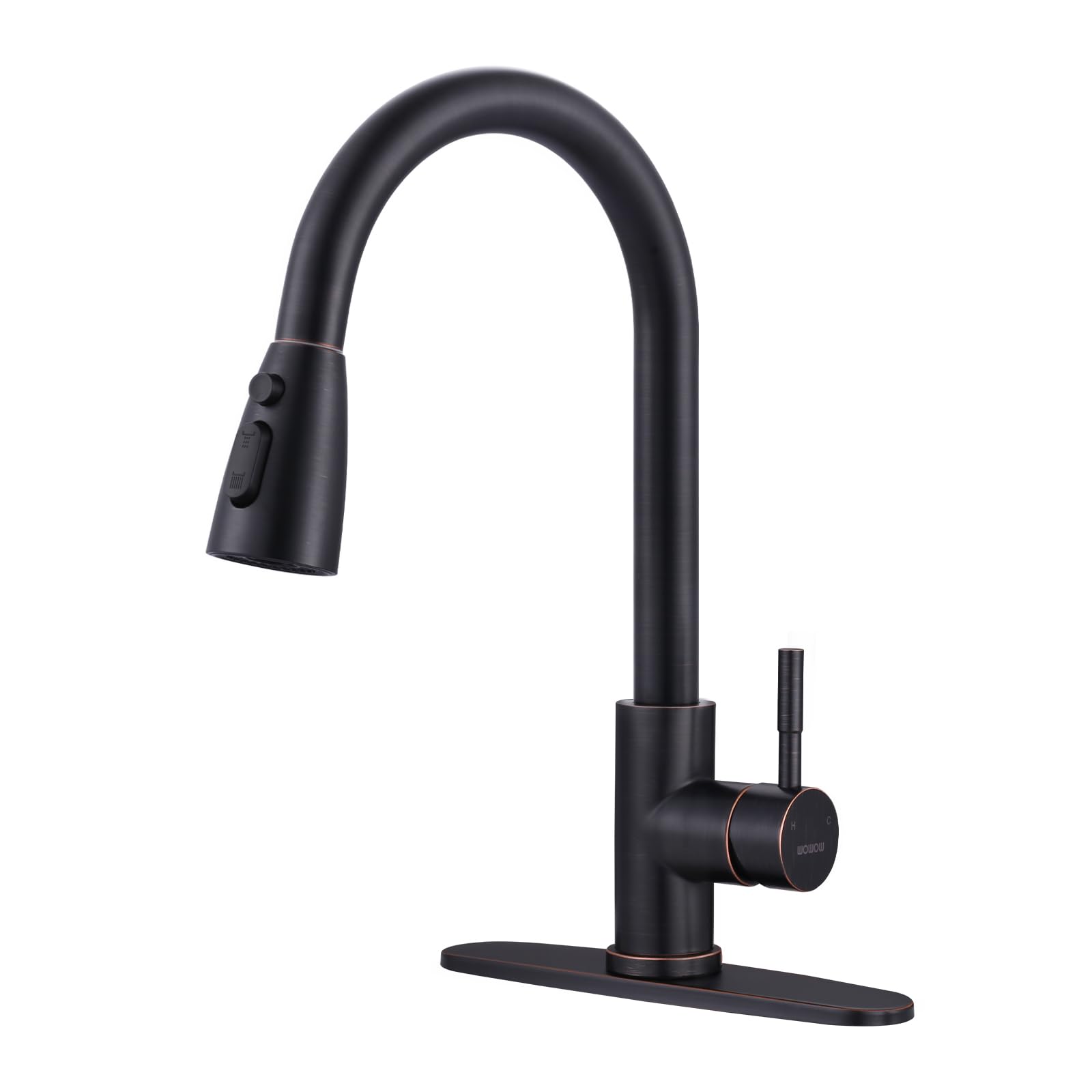 WOWOW Oil Rubbed Bronze High Arc Pull Down Kitchen Faucet with Sprayer - Stainless Steel Sink Faucet for Modern Kitchens | Perfect for Washing Dishes, Filling Pots & Cleaning Vegetables