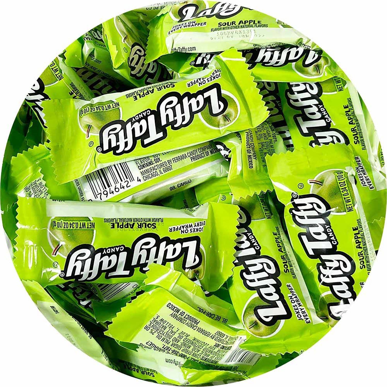 Ferrara Laffy Taffy Sour Apple Candy - 145 Count Bulk Candy Jar for Parties, Halloween Treats & Office Snacks