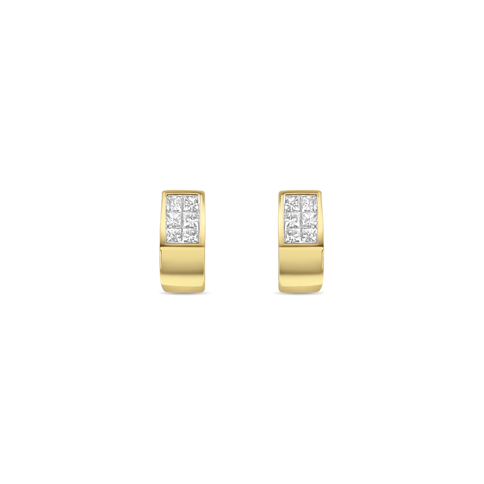 0.50cttw Princess Cut Diamond Huggie Hoop Earrings in 14K Yellow Gold - Perfect for Weddings, Anniversaries & Special Occasions