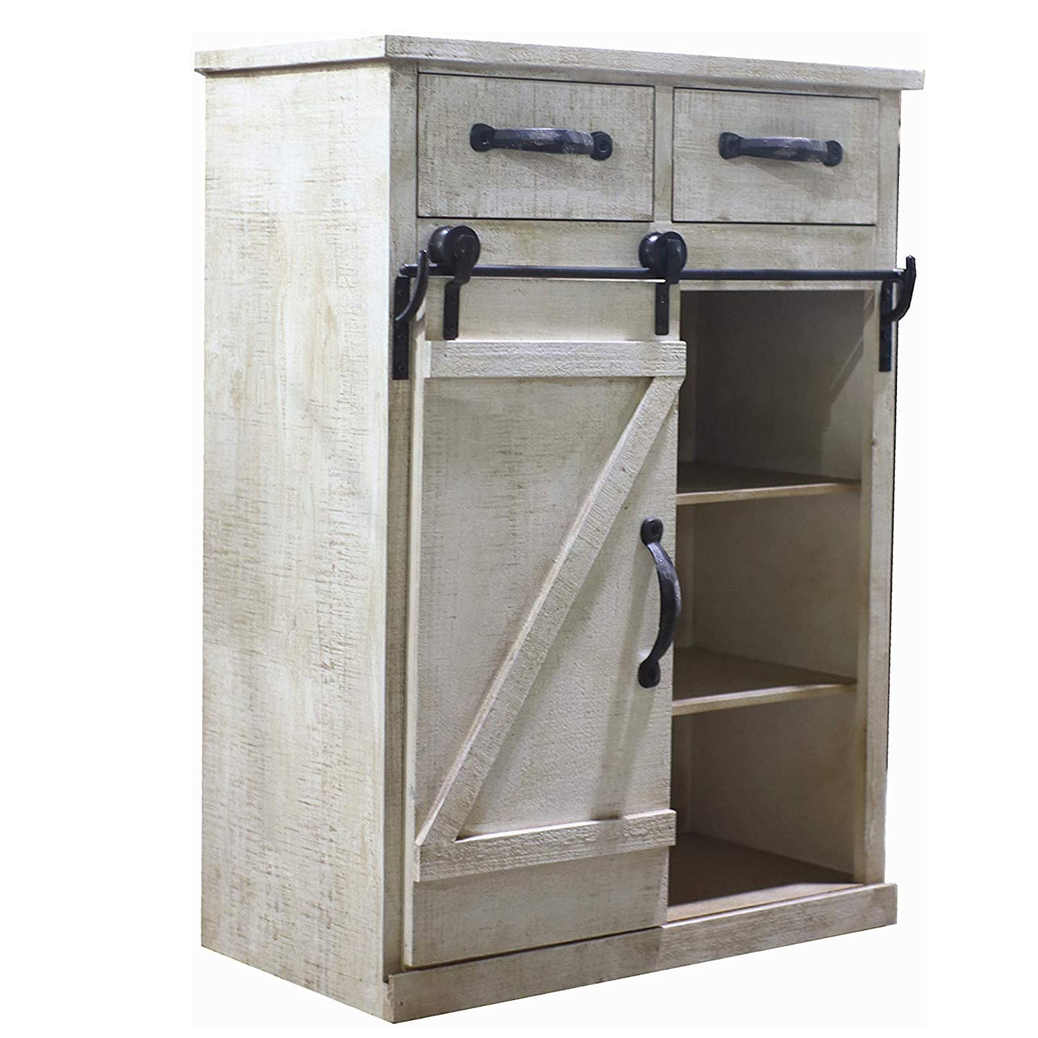 Rustic Farmhouse Accent Cabinet - Solid Fir Wood & Metal Frame with Barn Door Design | Perfect for Living Room, Bedroom, or Entryway Storage