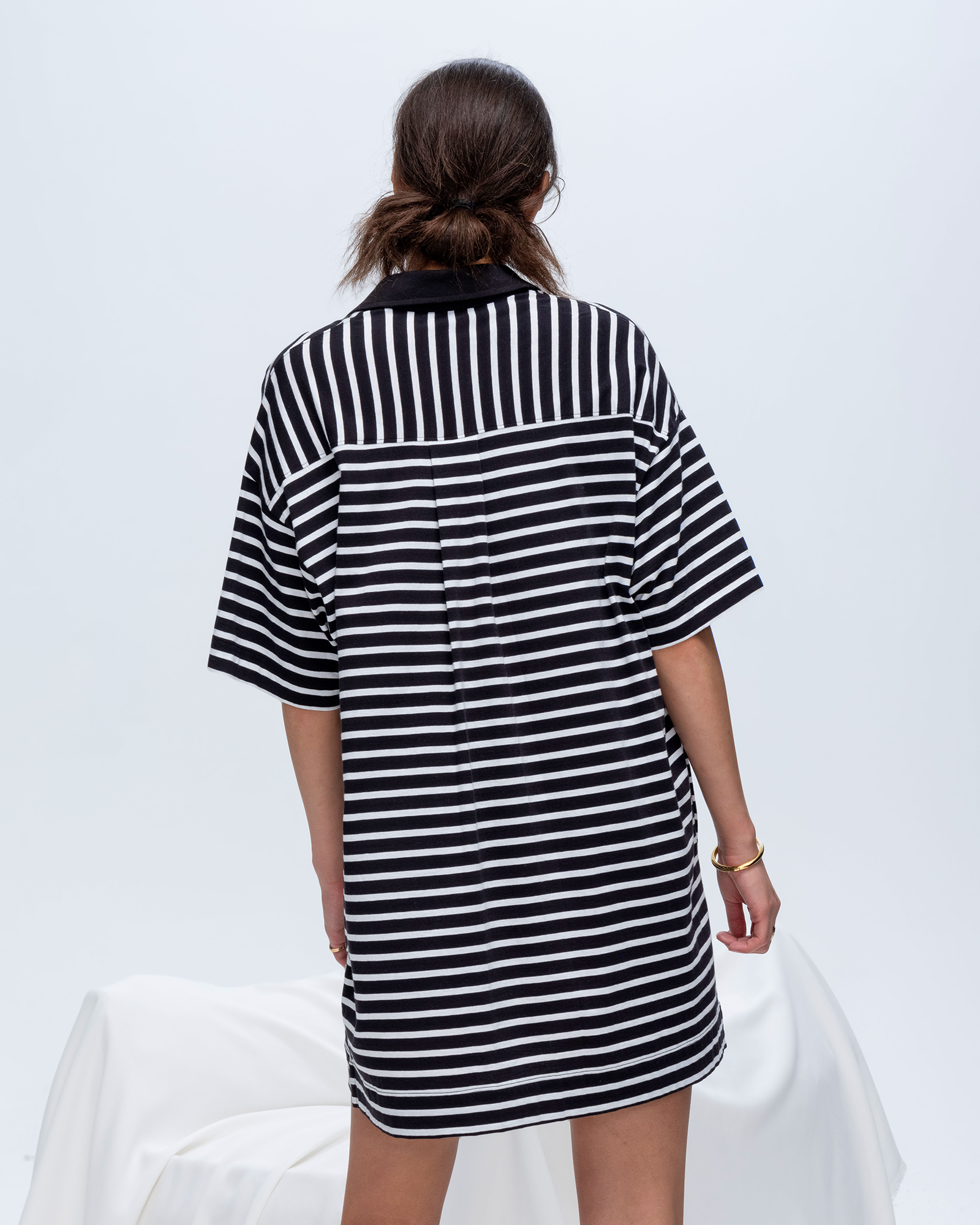 Stripe Classic Jersey Short Sleeve Polo Dress for Women - Black & White - Casual Summer Outfit, Golf Wear, Office Attire