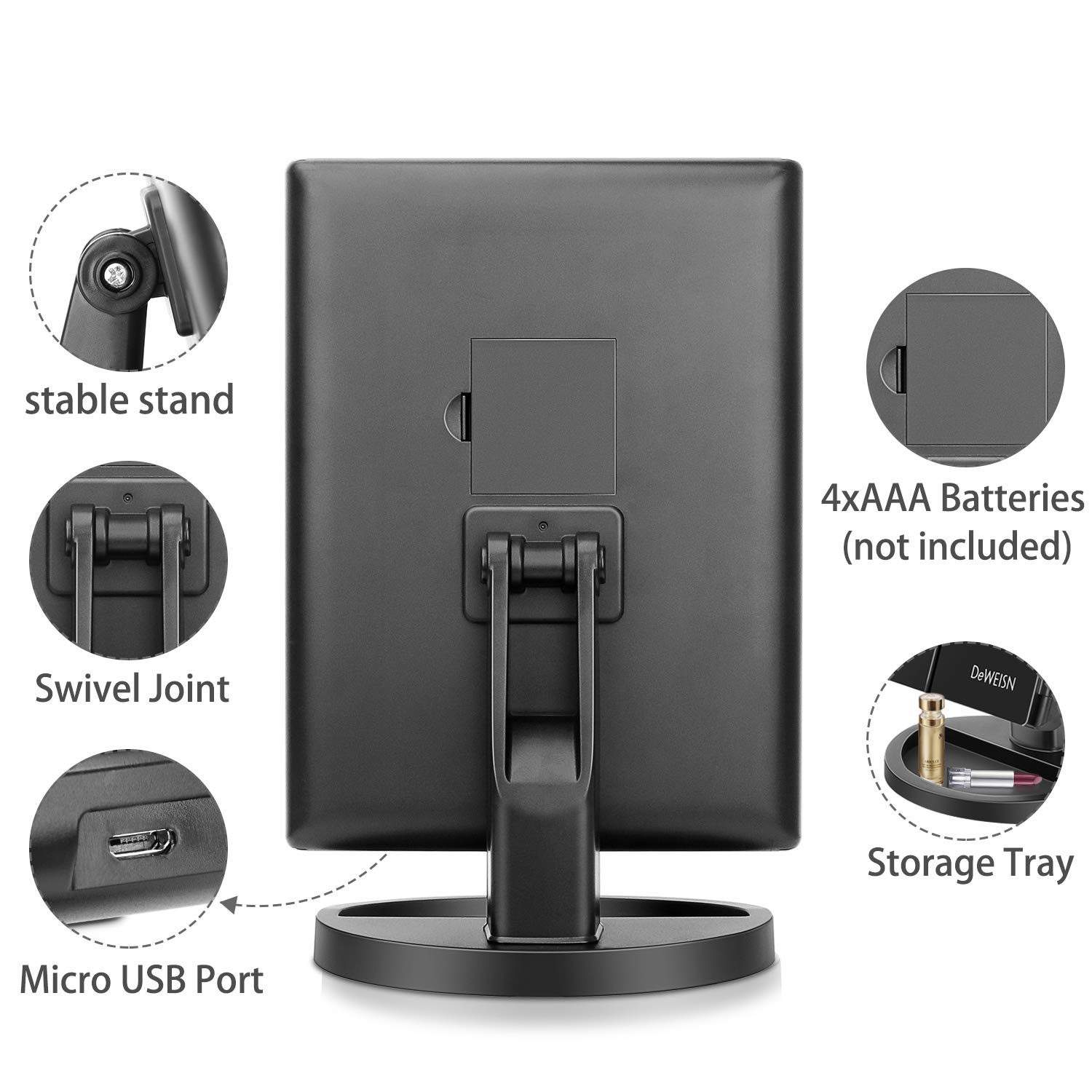 Deweisn LED Vanity Mirror - 21 Lights, Touch Screen, 3X Magnification for Makeup & Travel