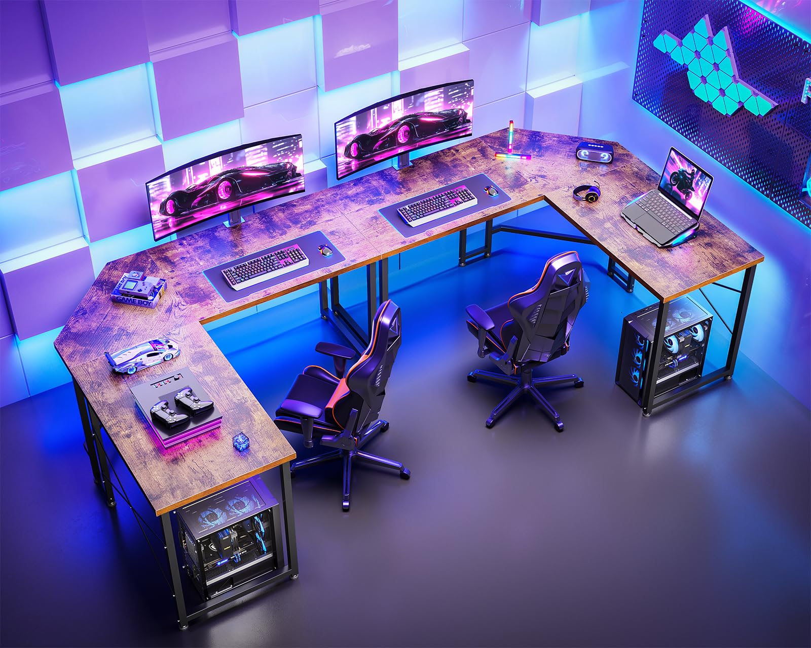 L Shaped Gaming Desk 51 inch - Sturdy Corner Computer Desk for Home Office, Small Space Workstation, Easy to Assemble Rustic Brown | Perfect for PC Gaming Setup, Streaming & Home Office Workspace