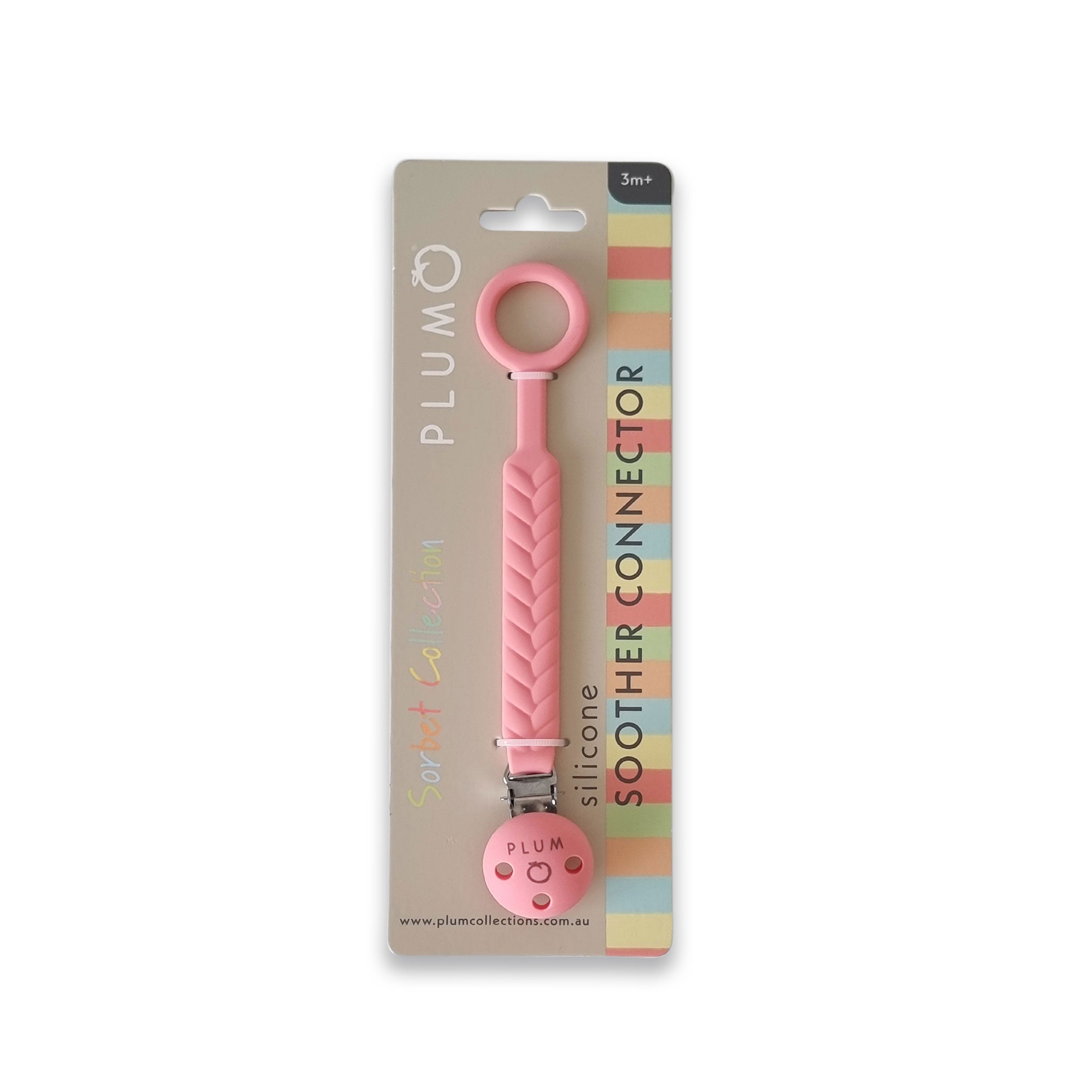 PLUM Sorbet Silicone Pacifier Clip for Baby - BPA-Free Teething Soother Holder with Watermelon Design - Perfect for Strollers, Car Seats & Baby Carriers