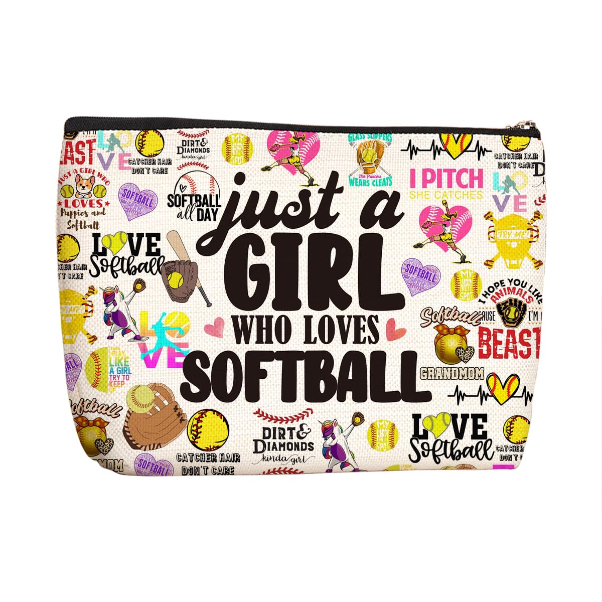 **Wenboco Softball Gifts for Women - Inspirational Makeup Bag & Accessories for Softball Moms & Fans - Perfect Birthday & Christmas Gift Ideas for Her & BFFs - Great for Game Days, Travel & Sports Events**