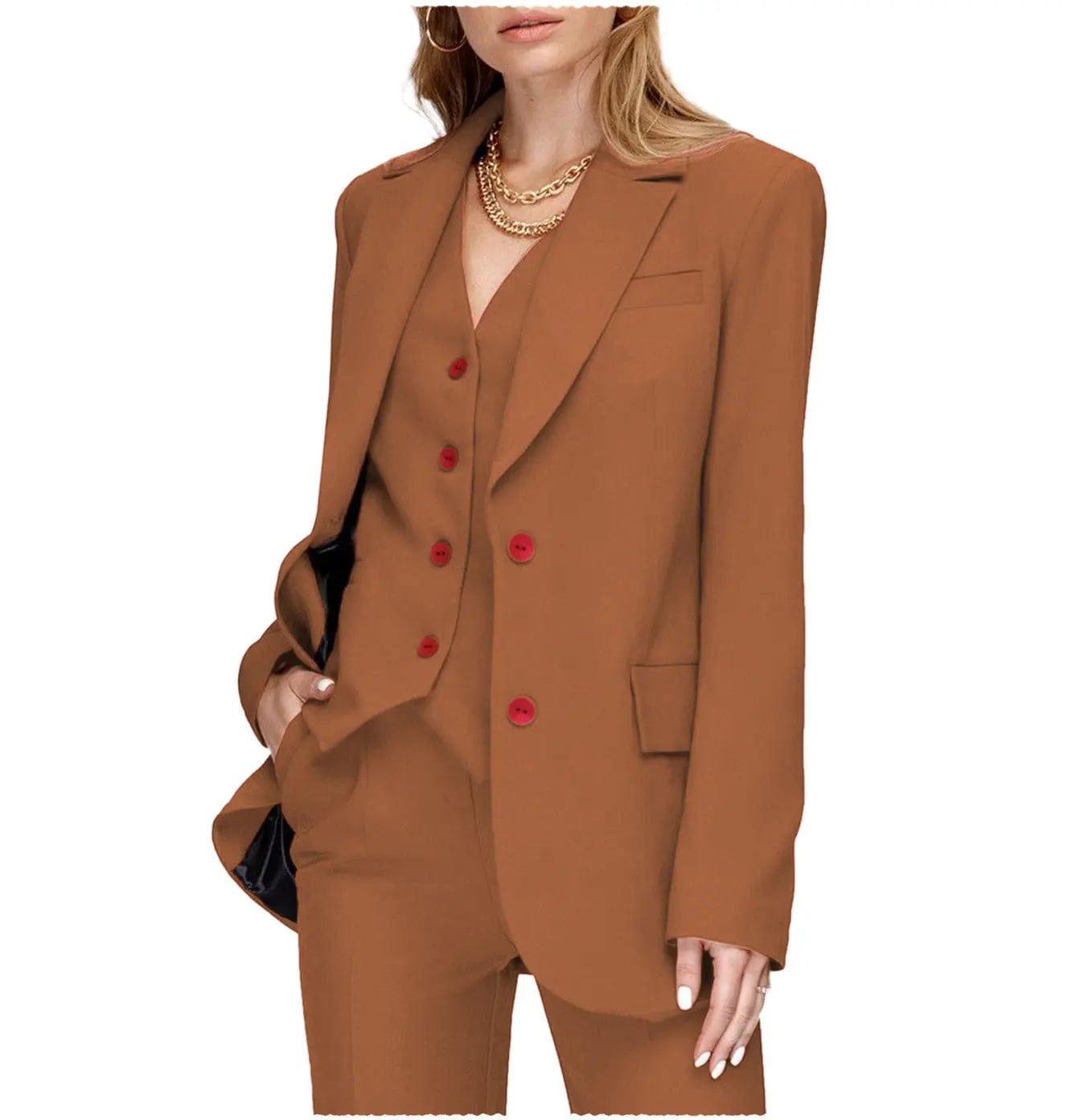 3-Piece Women's Suit Set with Double Buttons & Notch Lapel (Blazer, Vest & Pants) - Perfect for Office Wear, Business Meetings & Formal Events